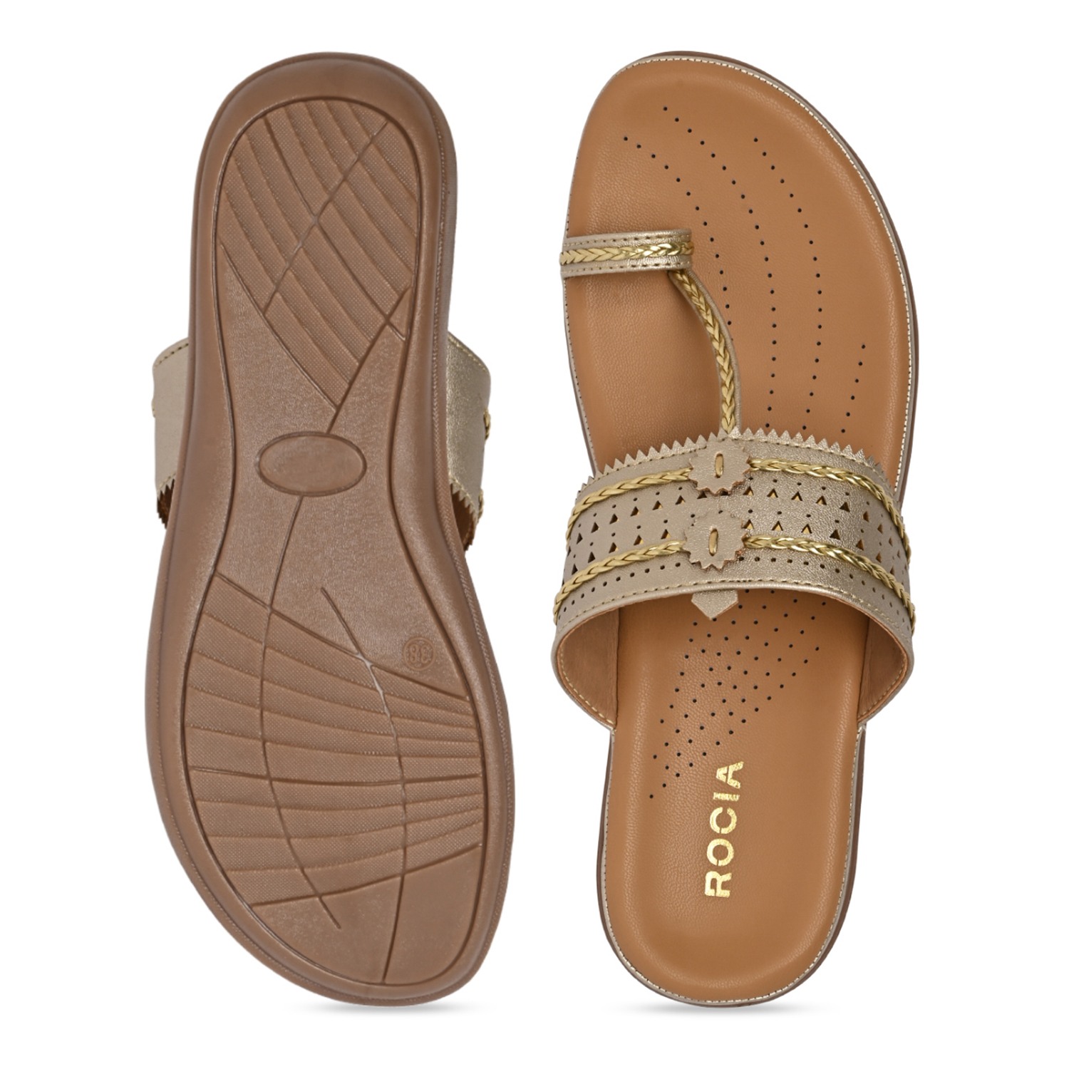 Gold Women Kolhapuri Flat Comfort Sandals