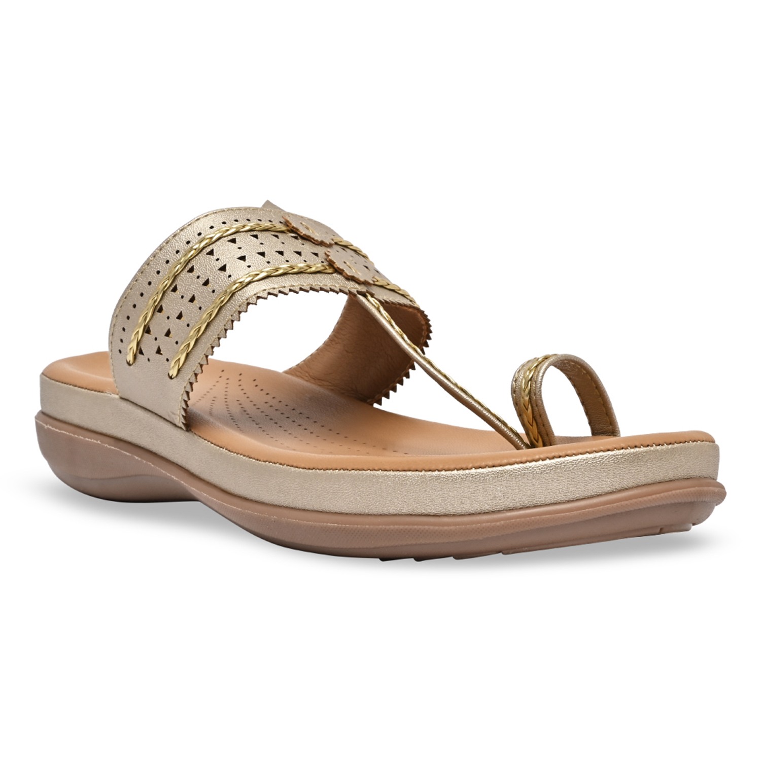 Gold Women Kolhapuri Flat Comfort Sandals