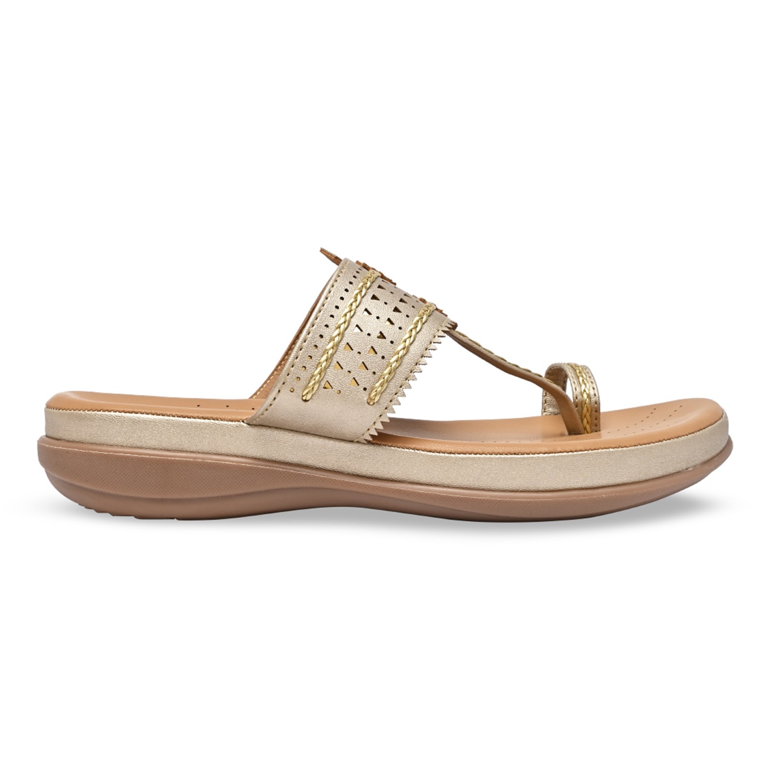 Gold Women Kolhapuri Flat Comfort Sandals