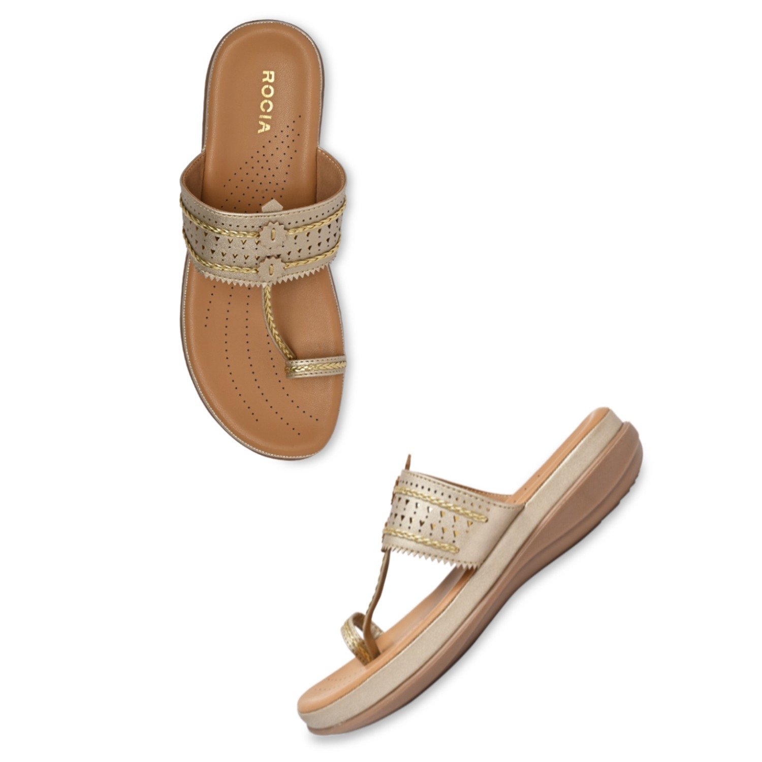 Gold Women Kolhapuri Flat Comfort Sandals