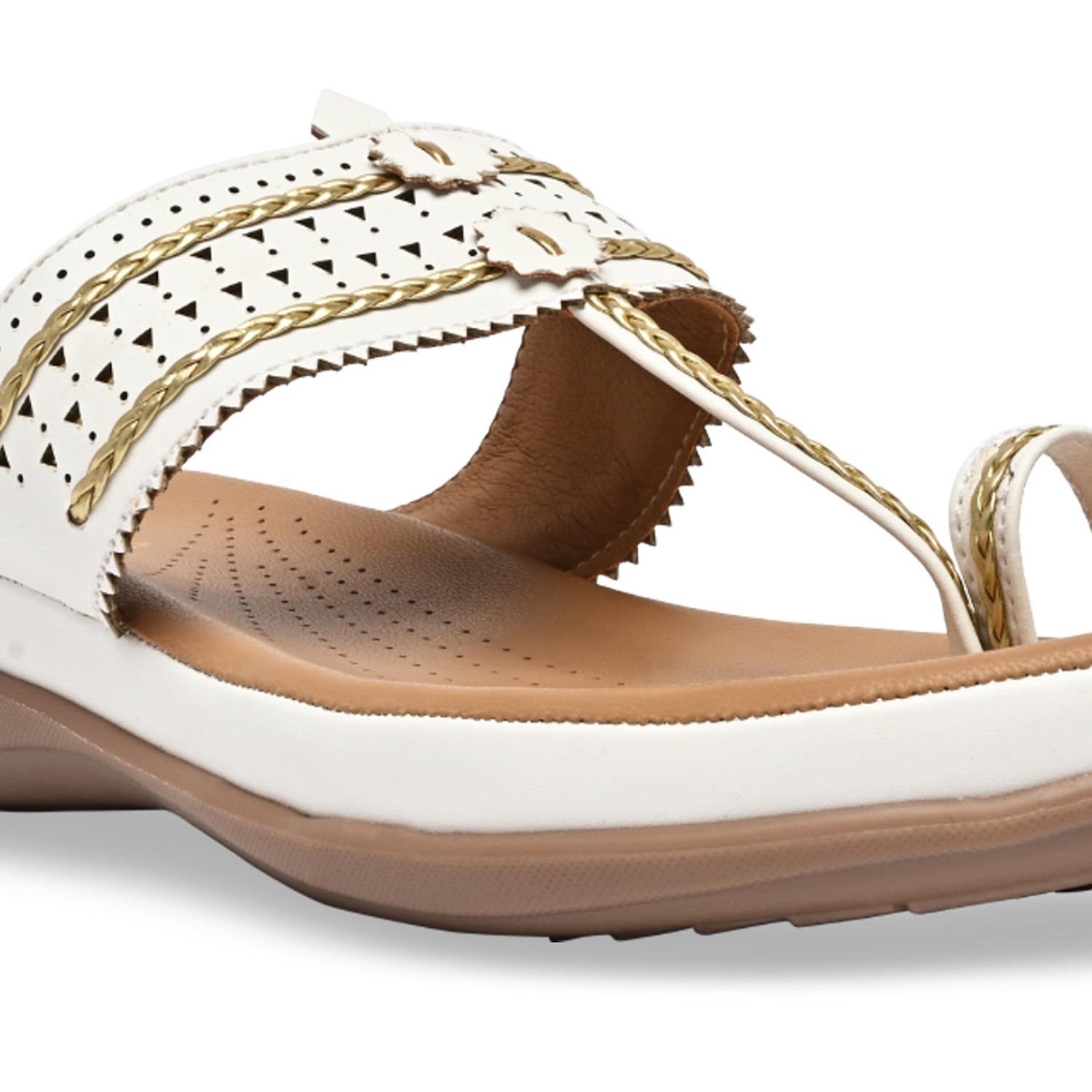 White Women Kolhapuri Flat Comfort Sandals