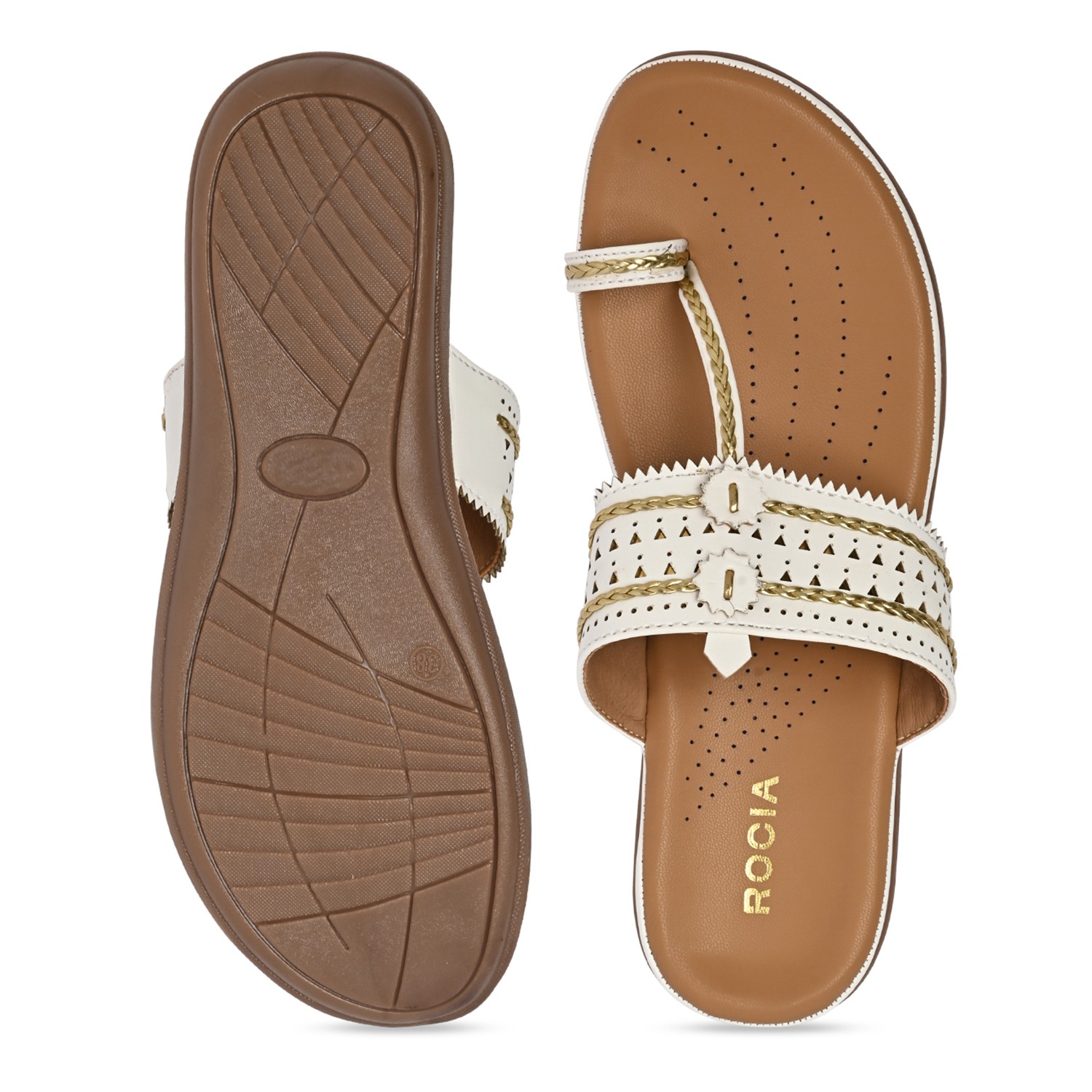 White Women Kolhapuri Flat Comfort Sandals