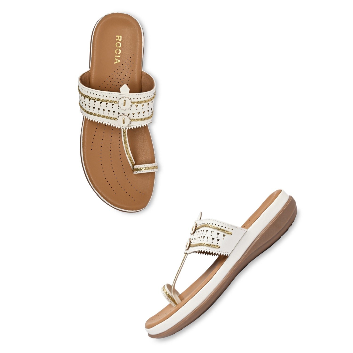 White Women Kolhapuri Flat Comfort Sandals
