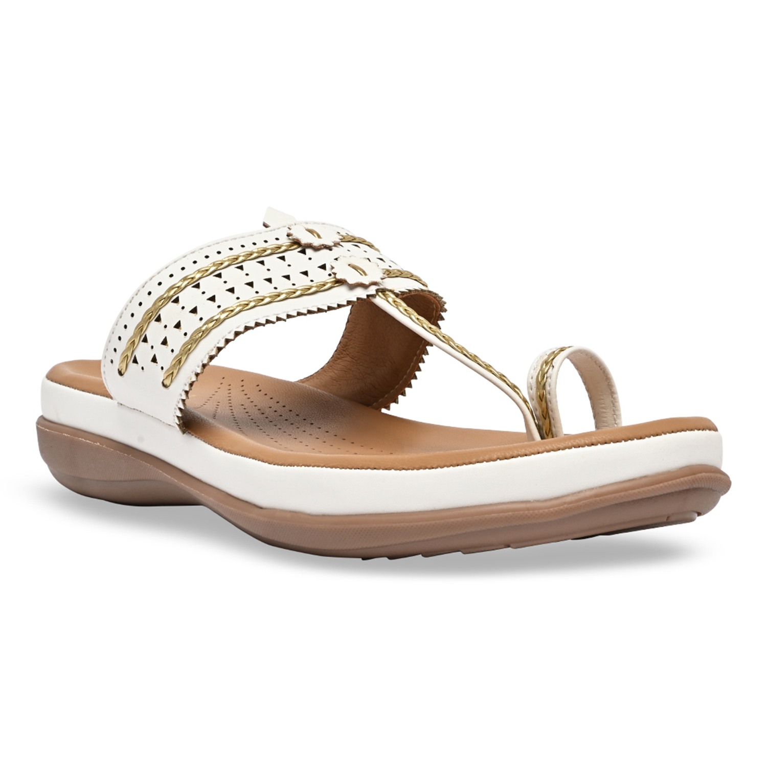 White Women Kolhapuri Flat Comfort Sandals