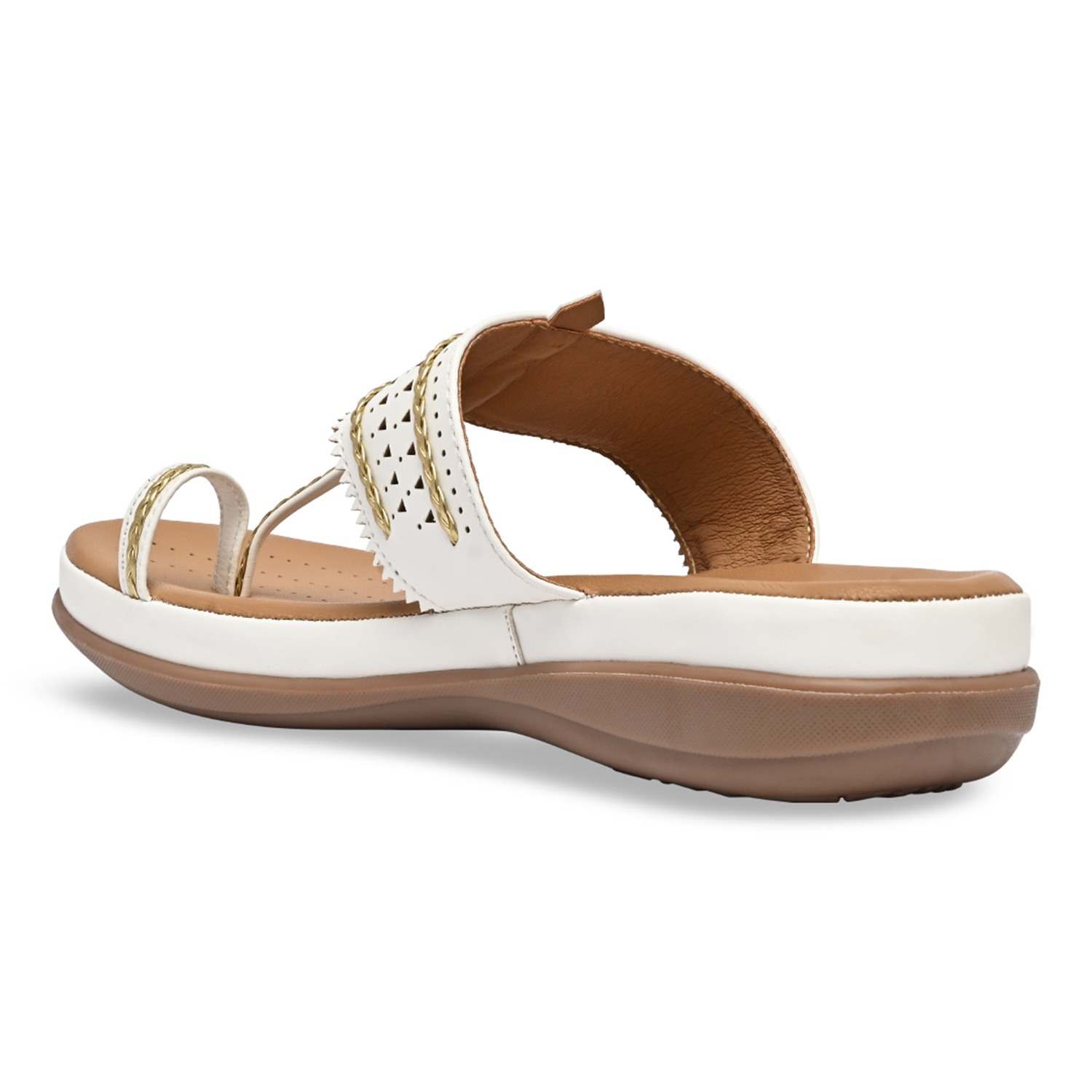 White Women Kolhapuri Flat Comfort Sandals