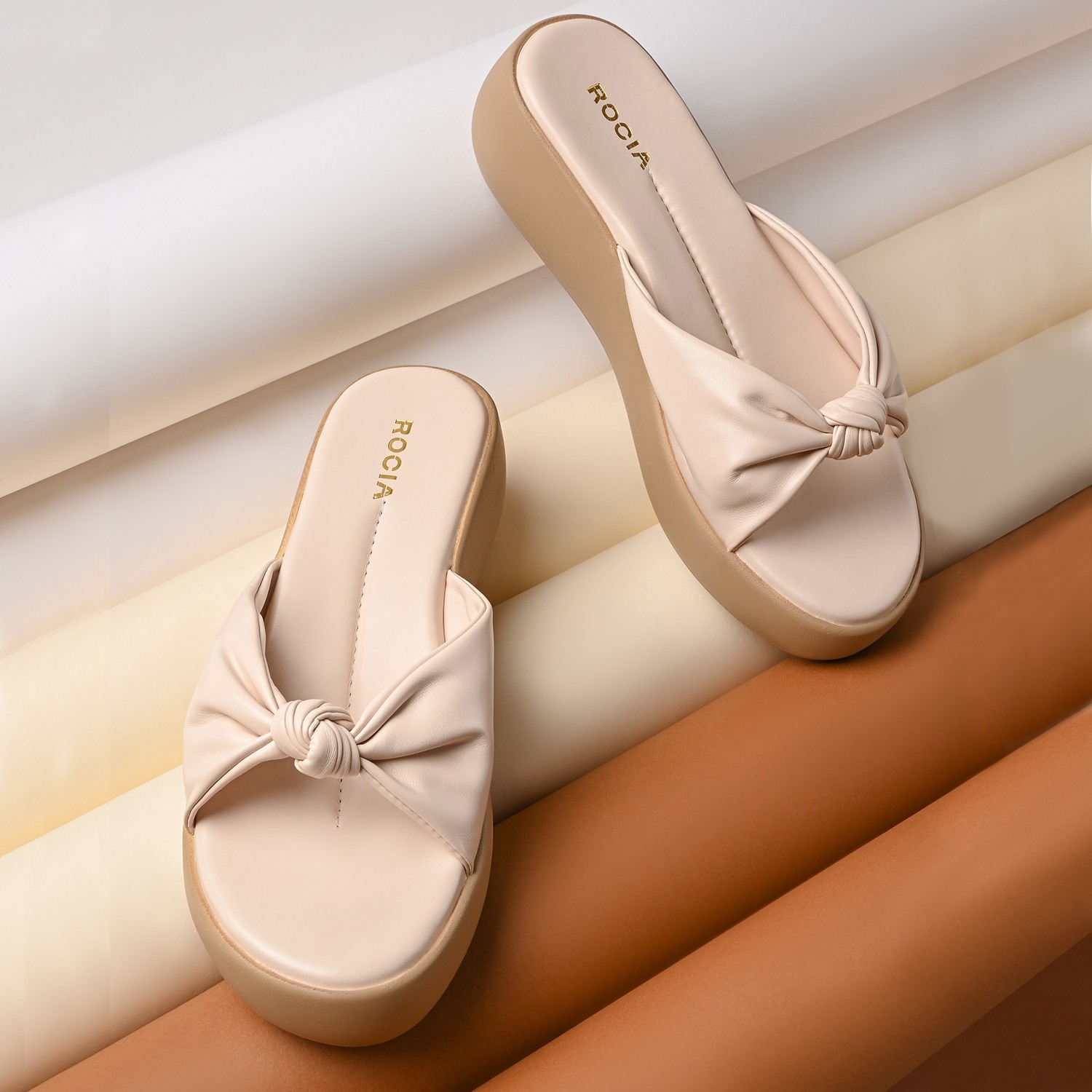 Cream Women Knotted Casual Platforms