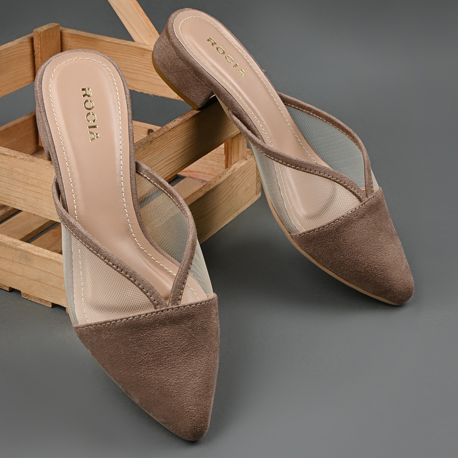 Camel Women Block Heel Mules