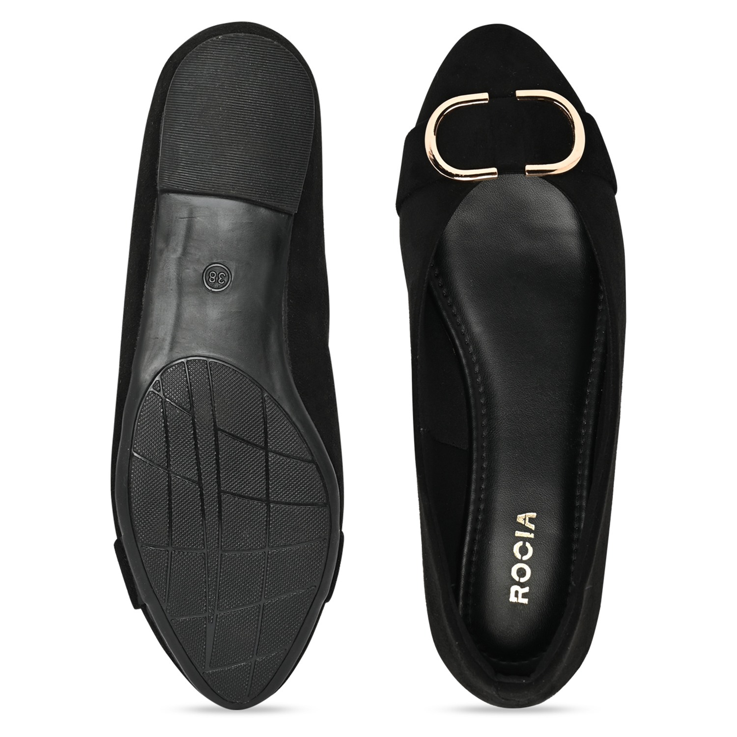 Black Women Suede Ballerinas