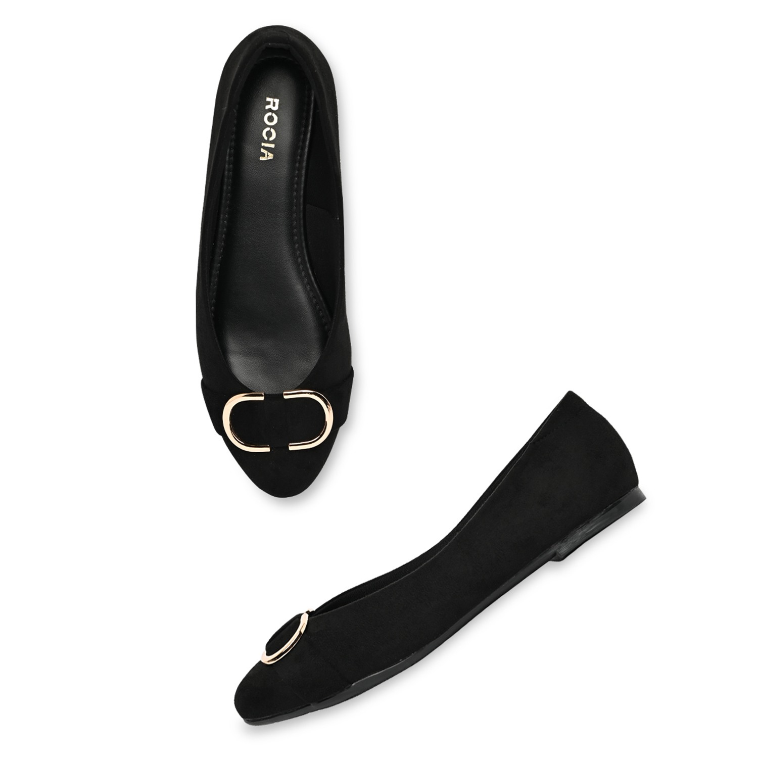 Black Women Suede Ballerinas