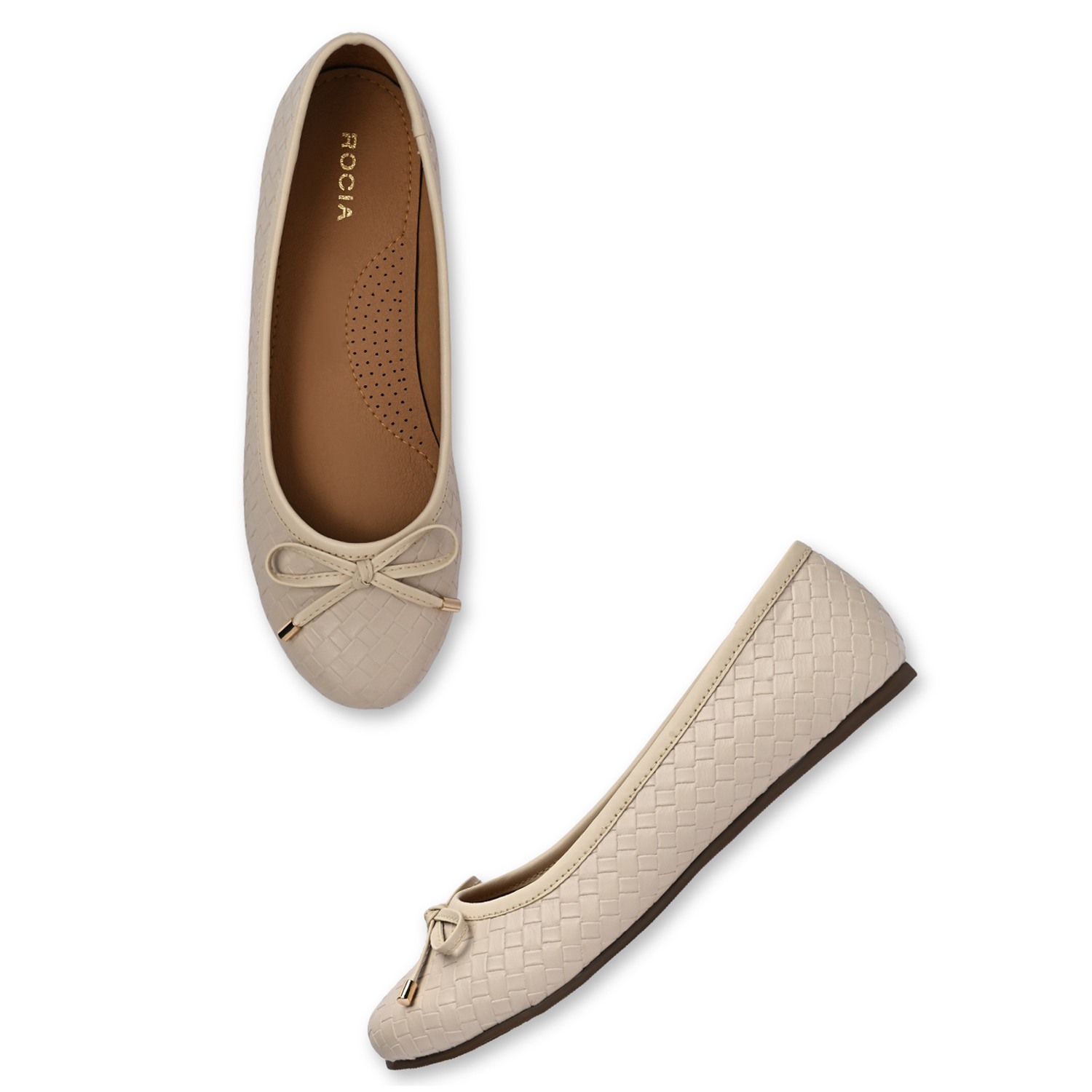 Beige Women Woven Ballerinas