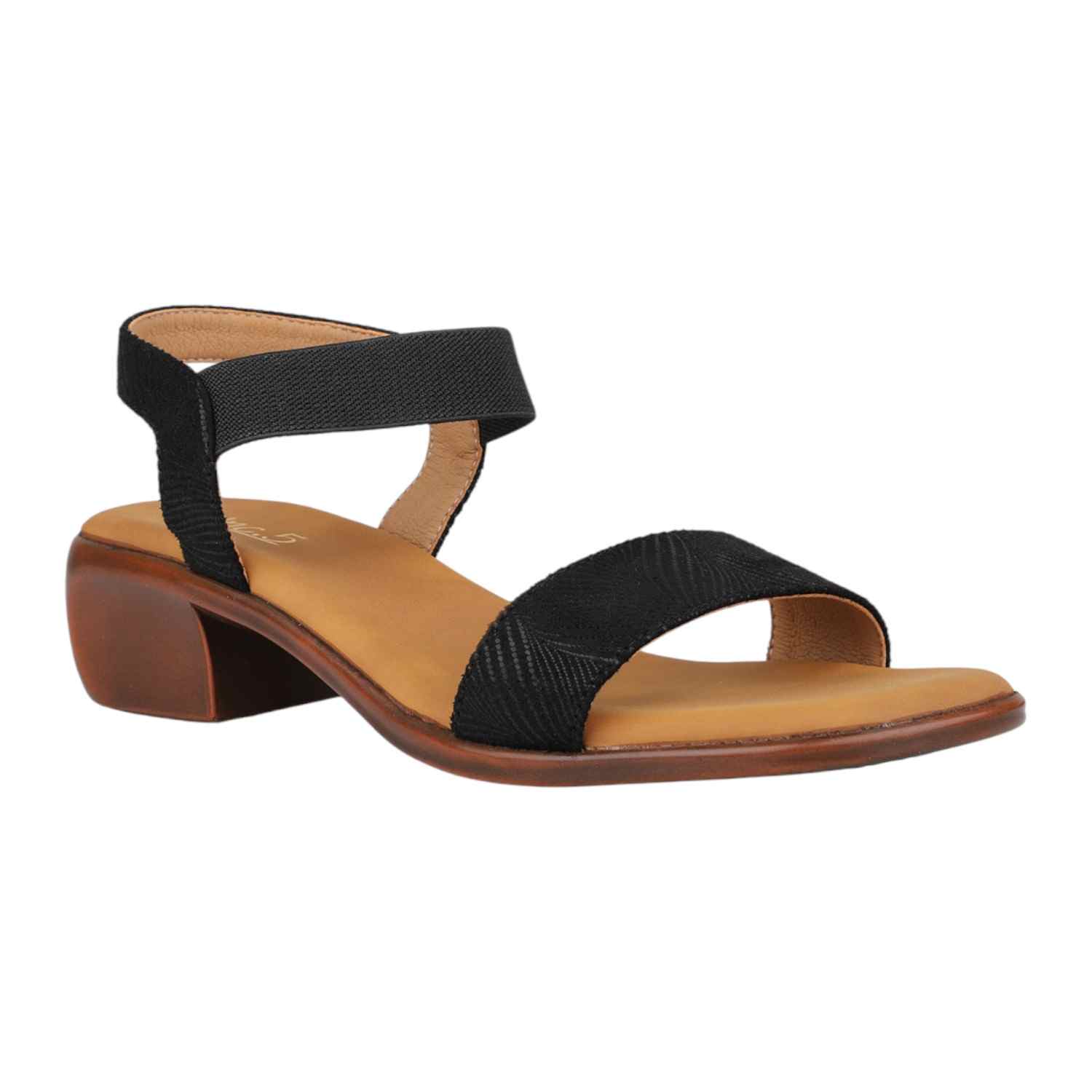 Women Antique Grey & Black Striped Low Block Heel Sandals