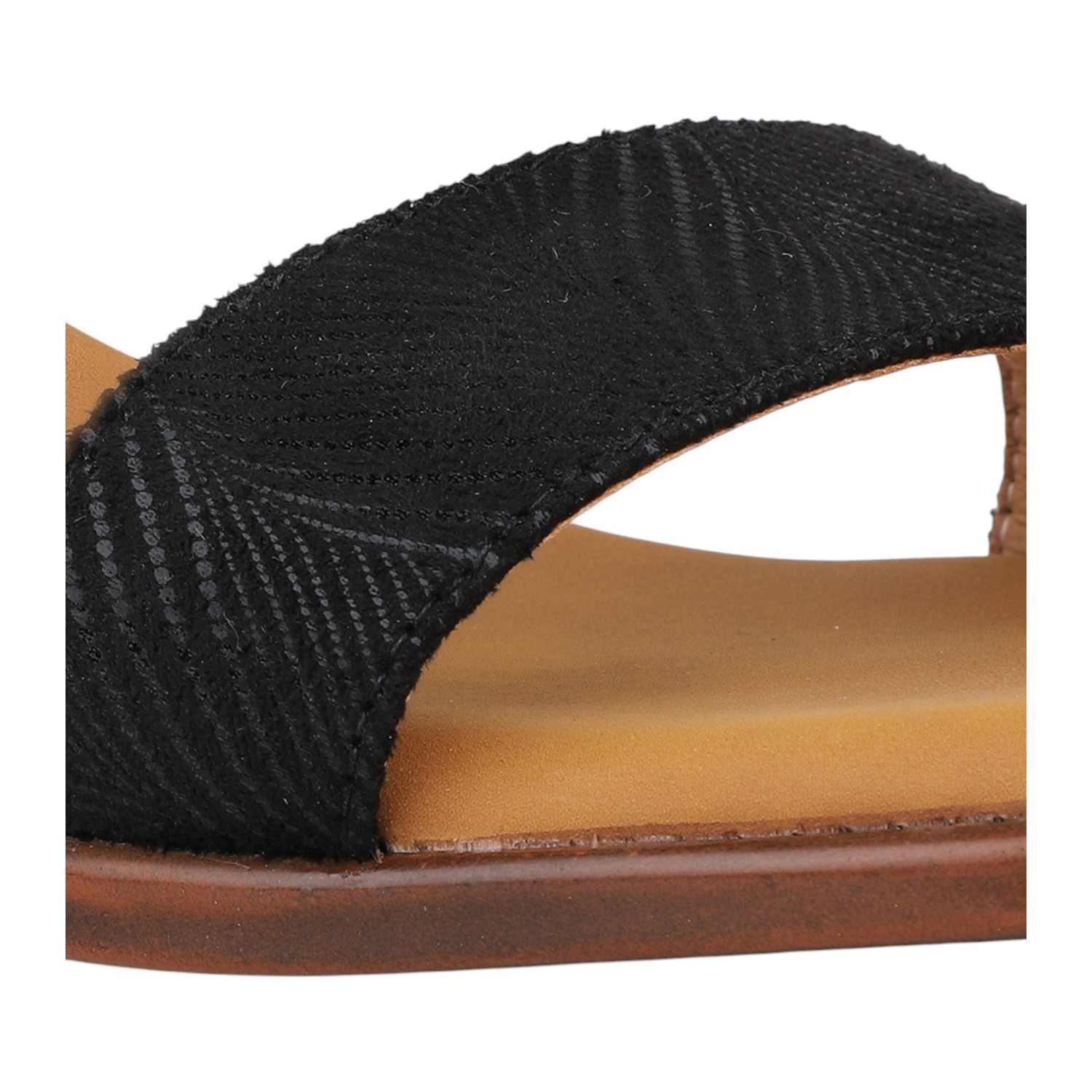 Women Antique Grey & Black Striped Low Block Heel Sandals