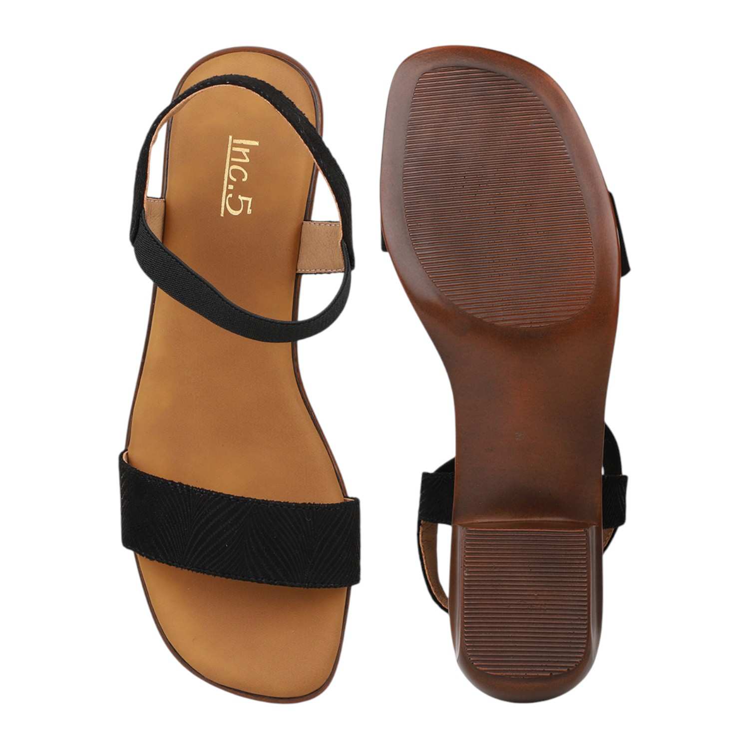 Women Antique Grey & Black Striped Low Block Heel Sandals