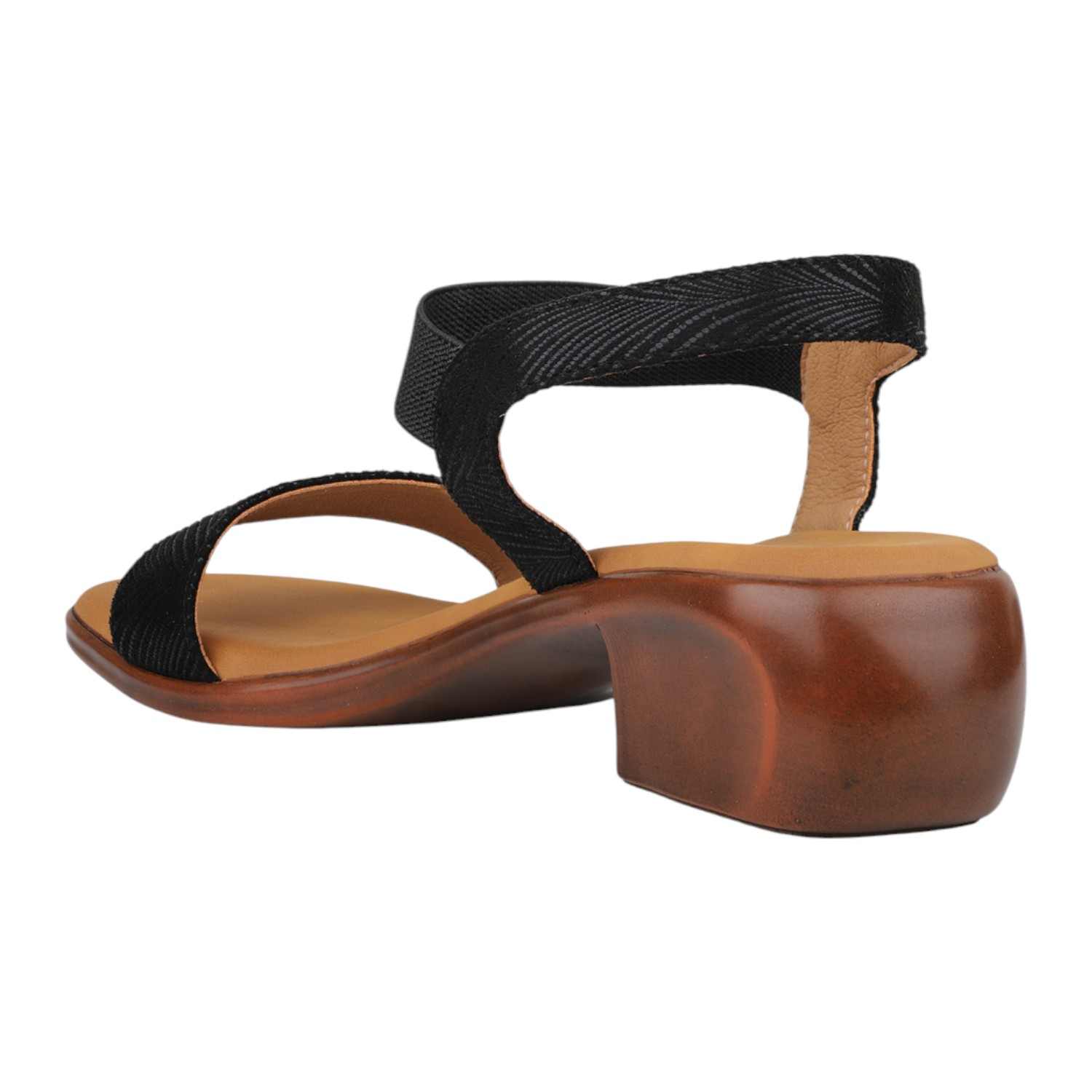 Women Antique Grey & Black Striped Low Block Heel Sandals