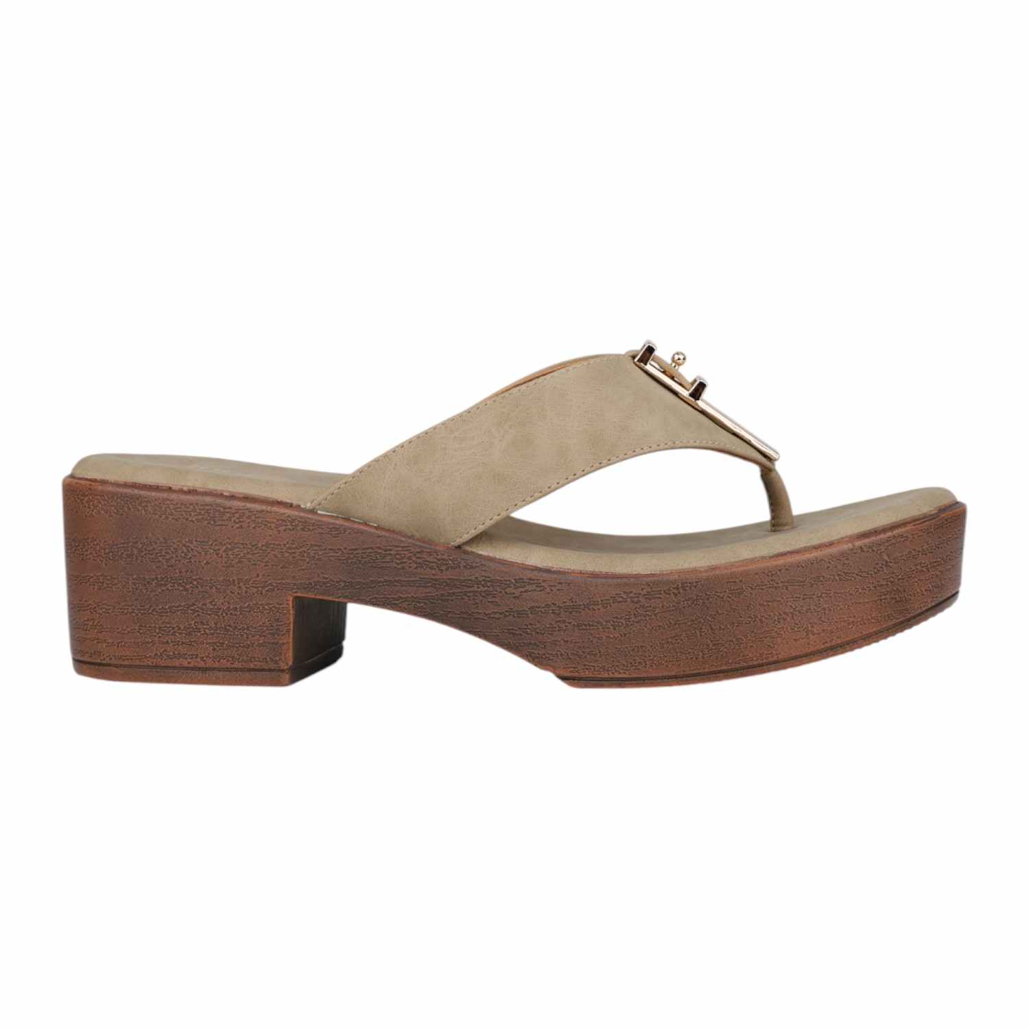 Inc.5 | Women Beige Platform Thong Sandals with Gold Bar Detail|2