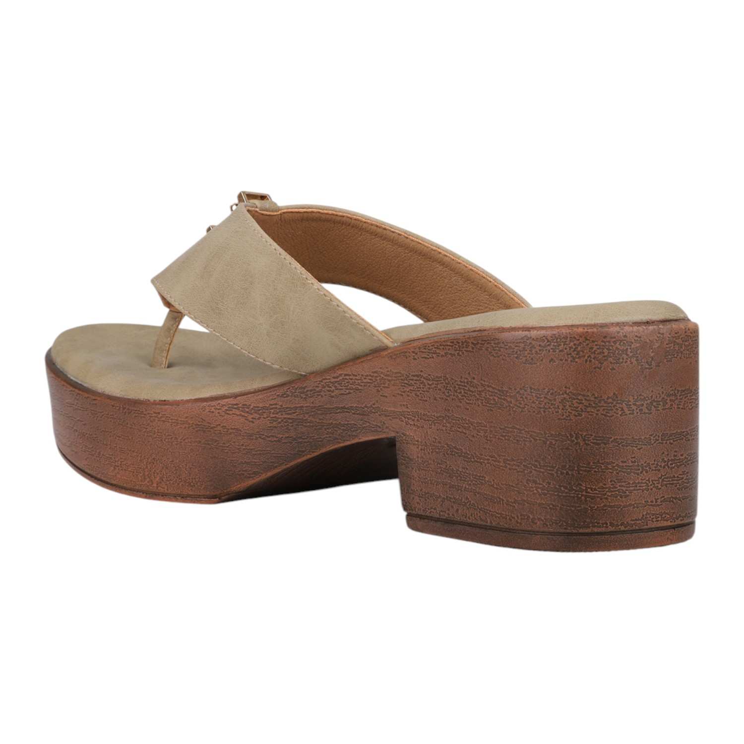 Inc.5 | Women Beige Platform Thong Sandals with Gold Bar Detail|1