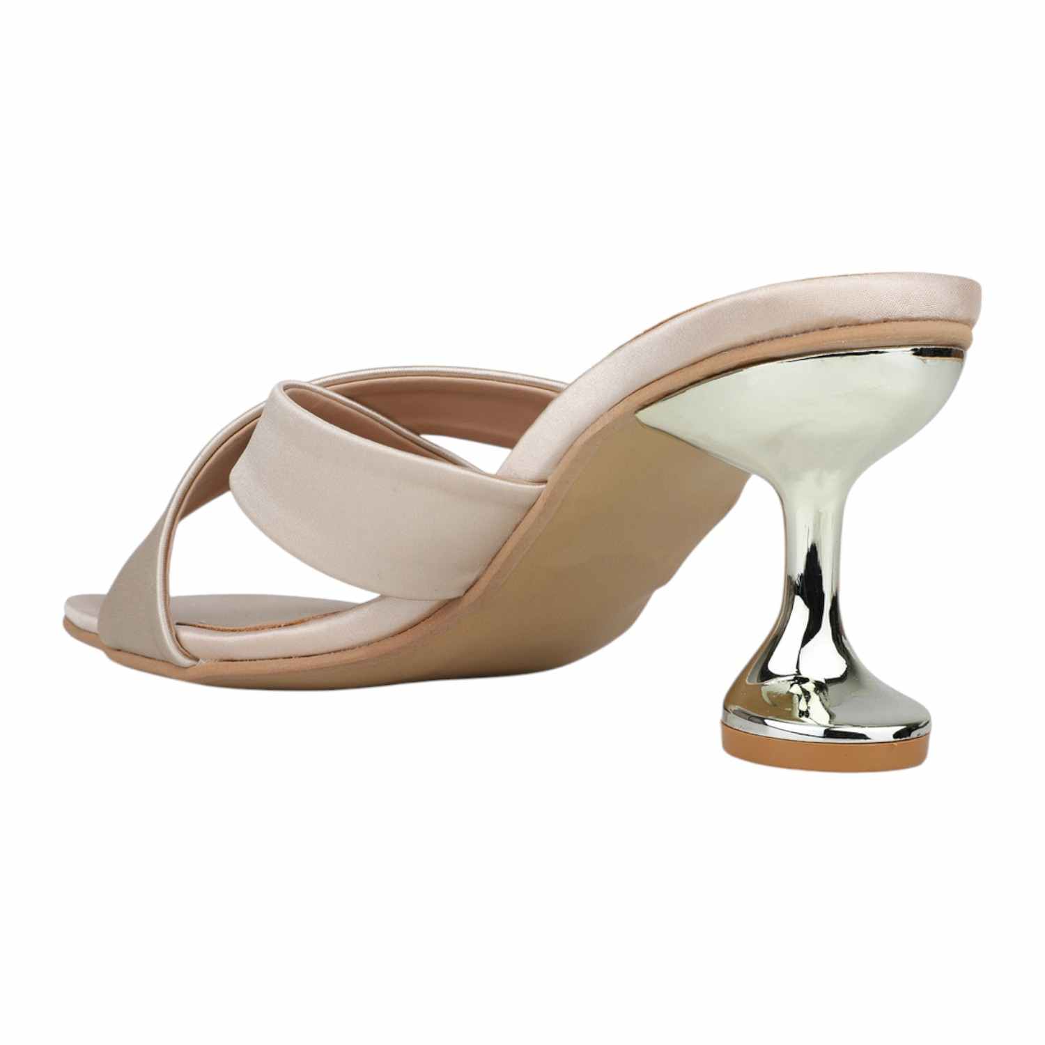 Elegant Beige Cross-Strap Slide with Sculptural Heel