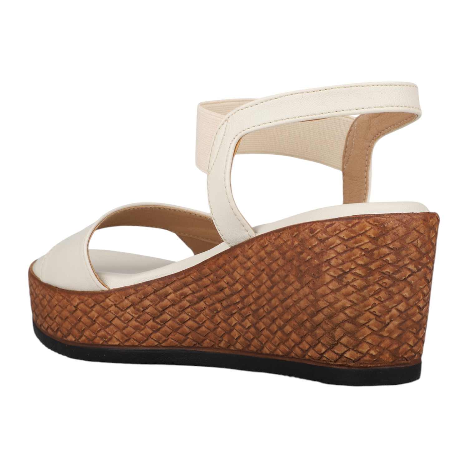 Women Cream Criss-Cross Platform Wedge Sandals with Textured Sole