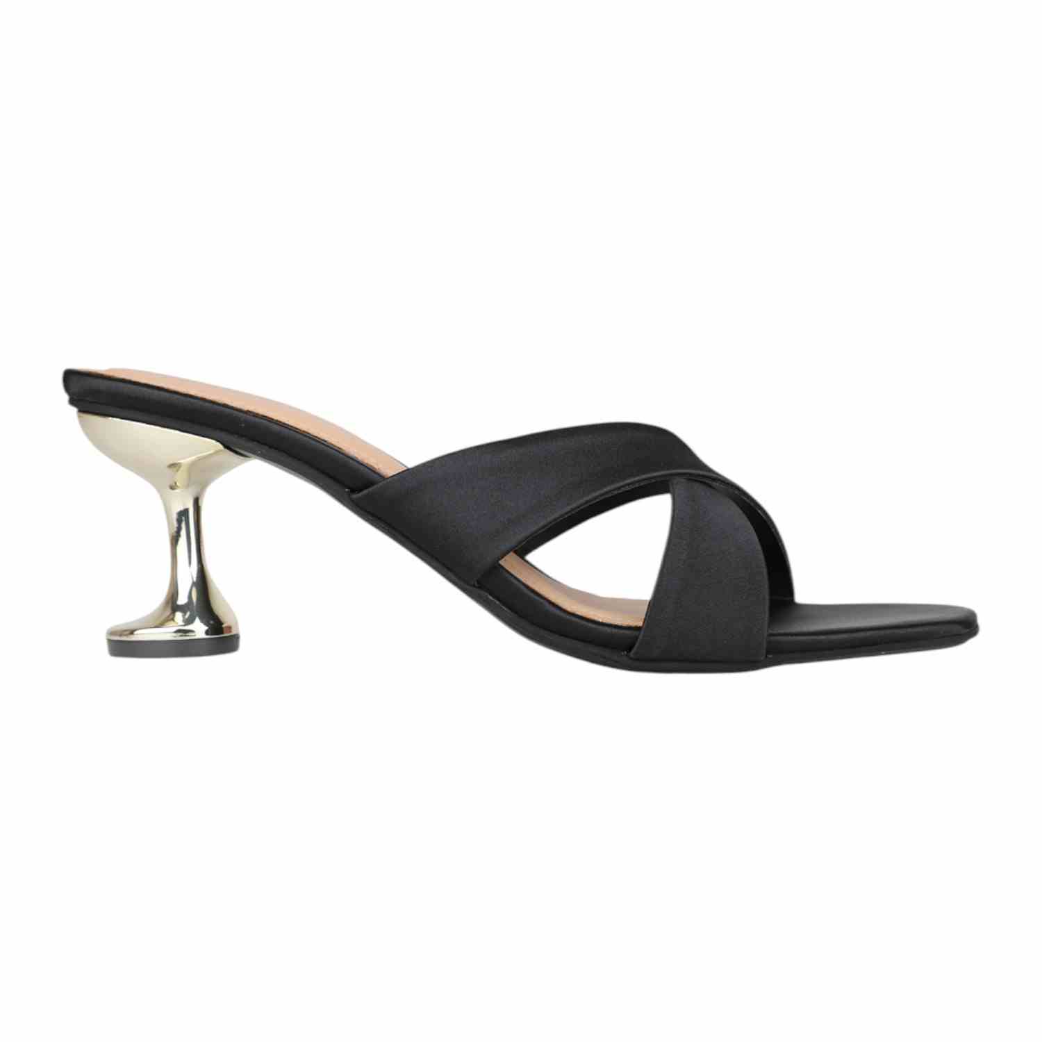 Inc.5 | Elegant Black Cross-Strap Slide with Sculptural Heel|2