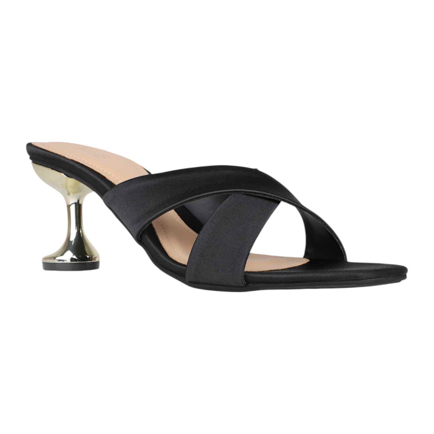 Inc.5 | Elegant Black Cross-Strap Slide with Sculptural Heel|0