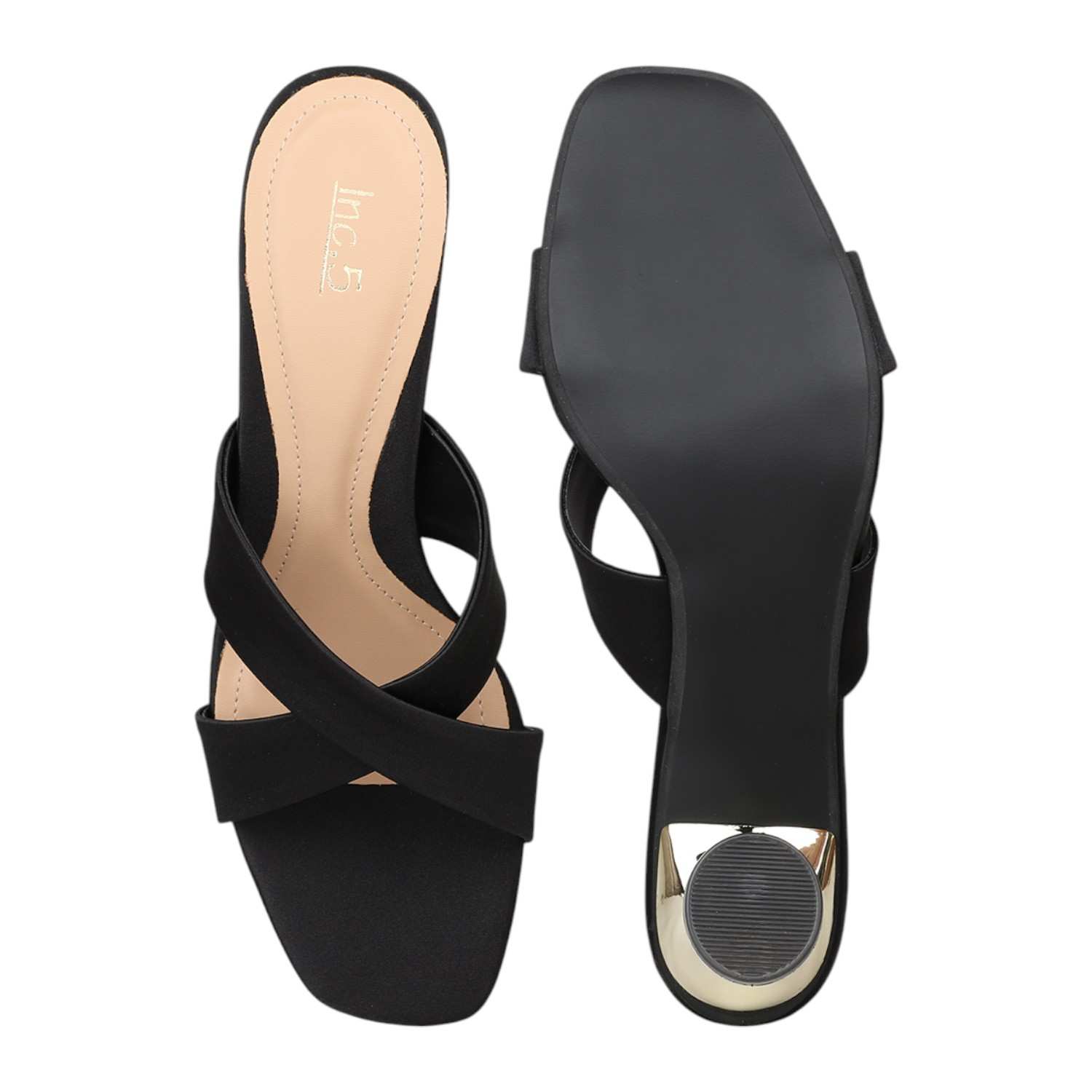 Inc.5 | Elegant Black Cross-Strap Slide with Sculptural Heel|3
