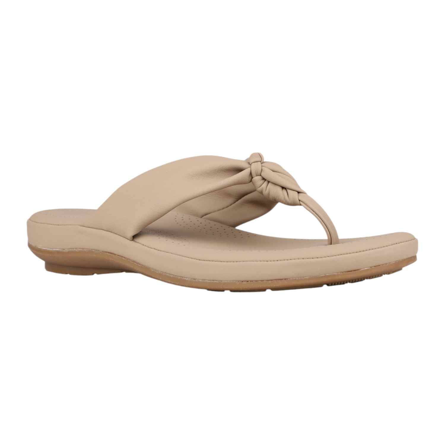 Women Chikoo Beige Knotted Strap Wedge Thong Sandals