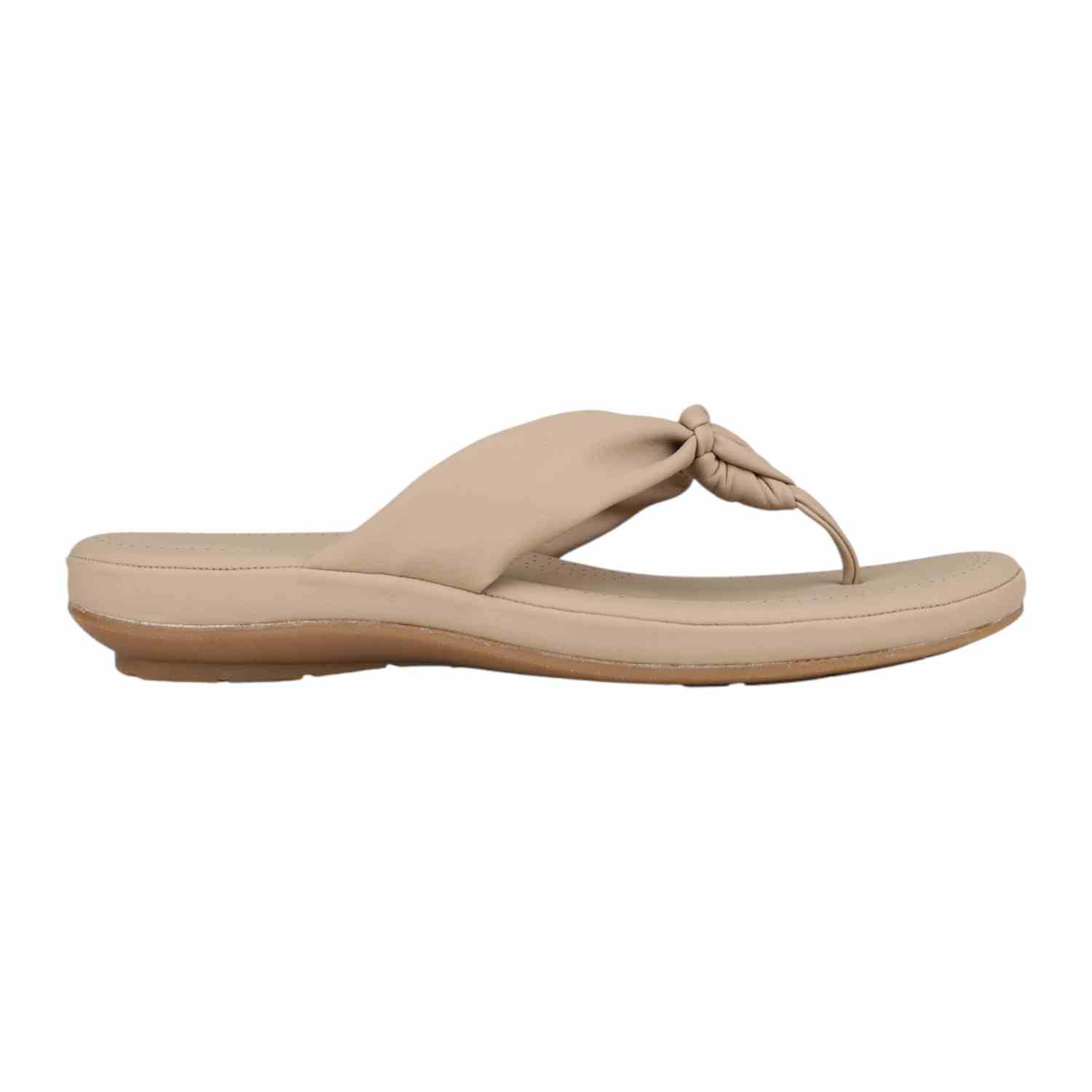 Women Chikoo Beige Knotted Strap Wedge Thong Sandals