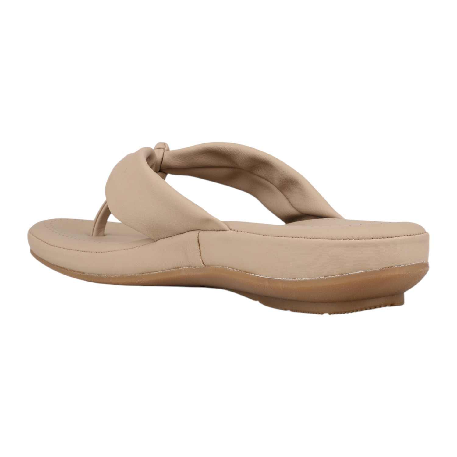 Women Chikoo Beige Knotted Strap Wedge Thong Sandals
