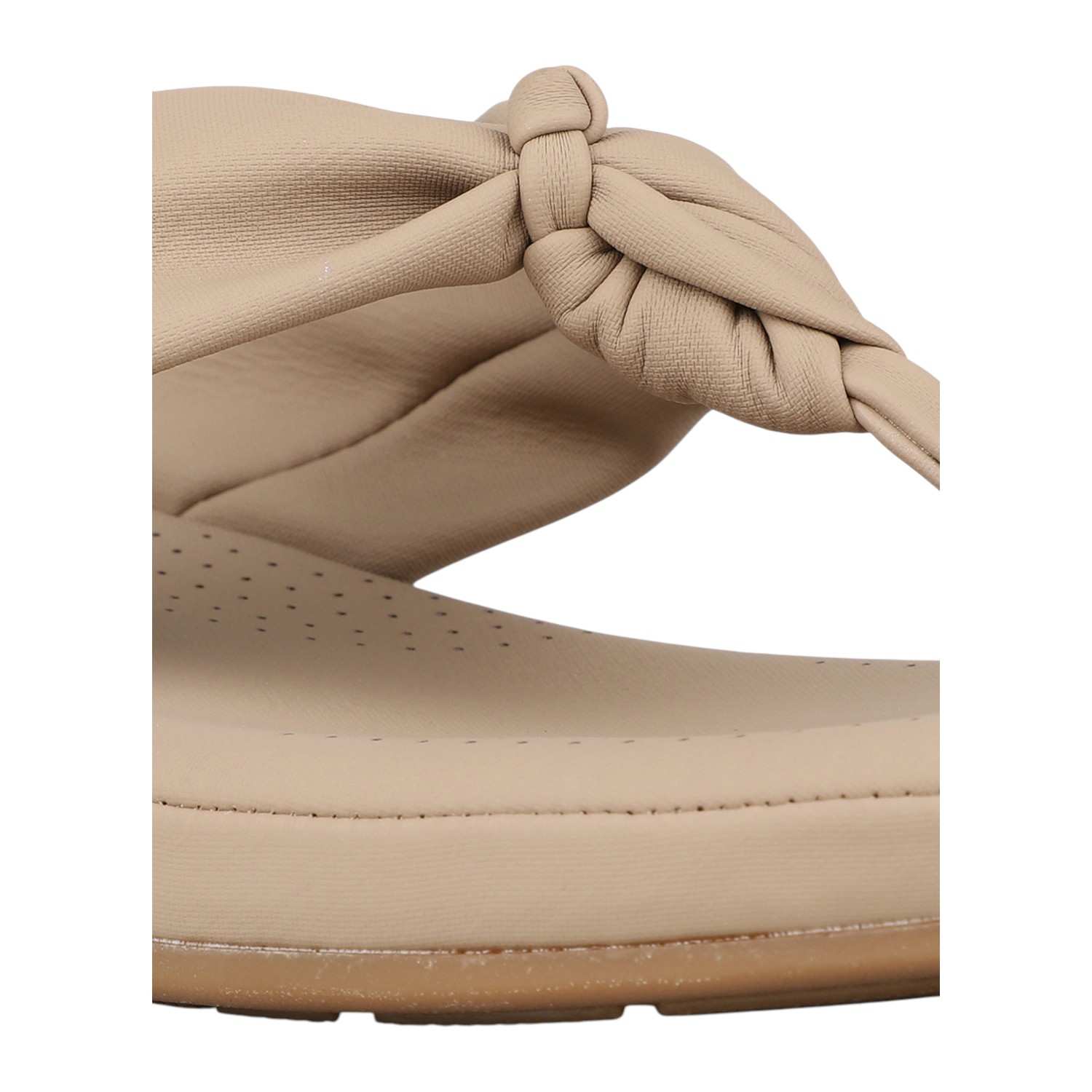 Women Chikoo Beige Knotted Strap Wedge Thong Sandals