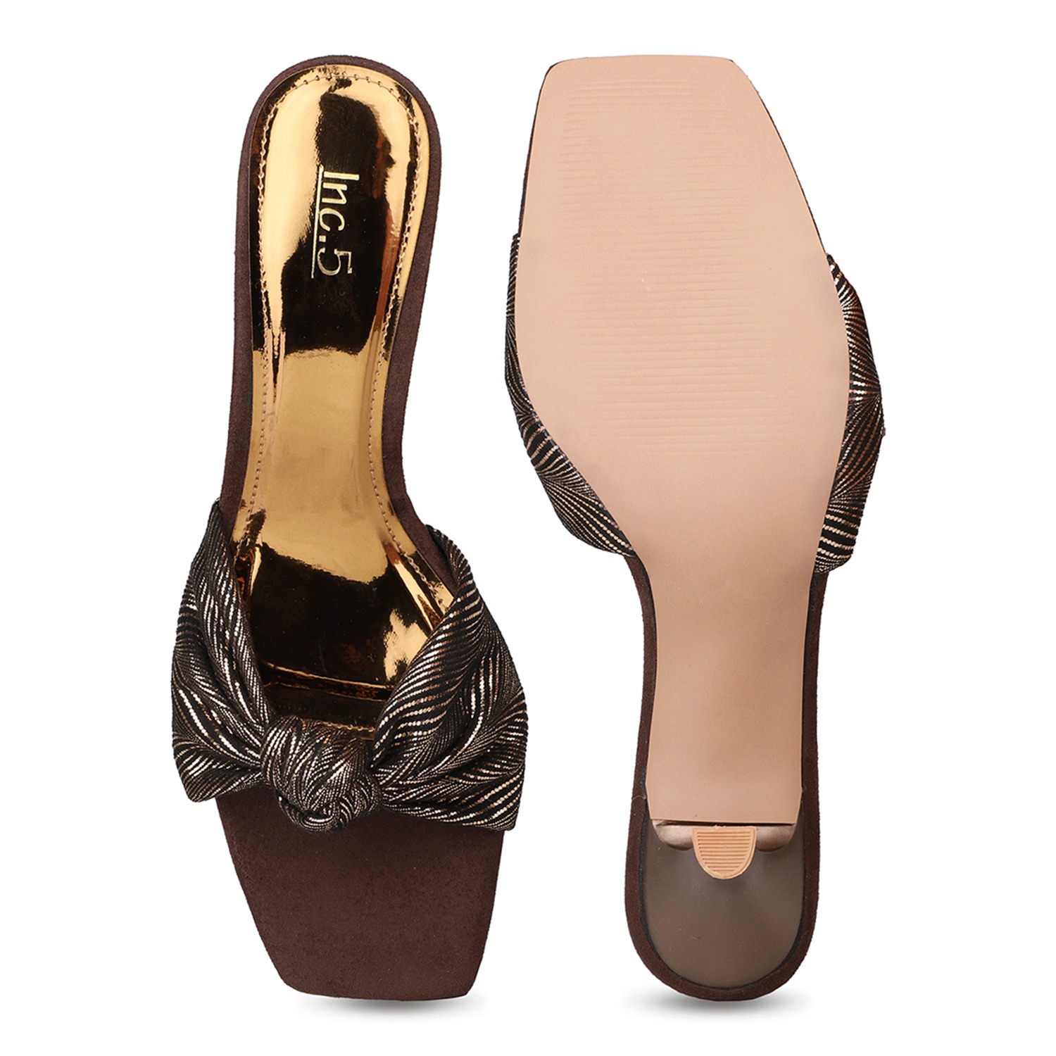 Inc.5 Womens Gold Party Wear Solid Square Heels