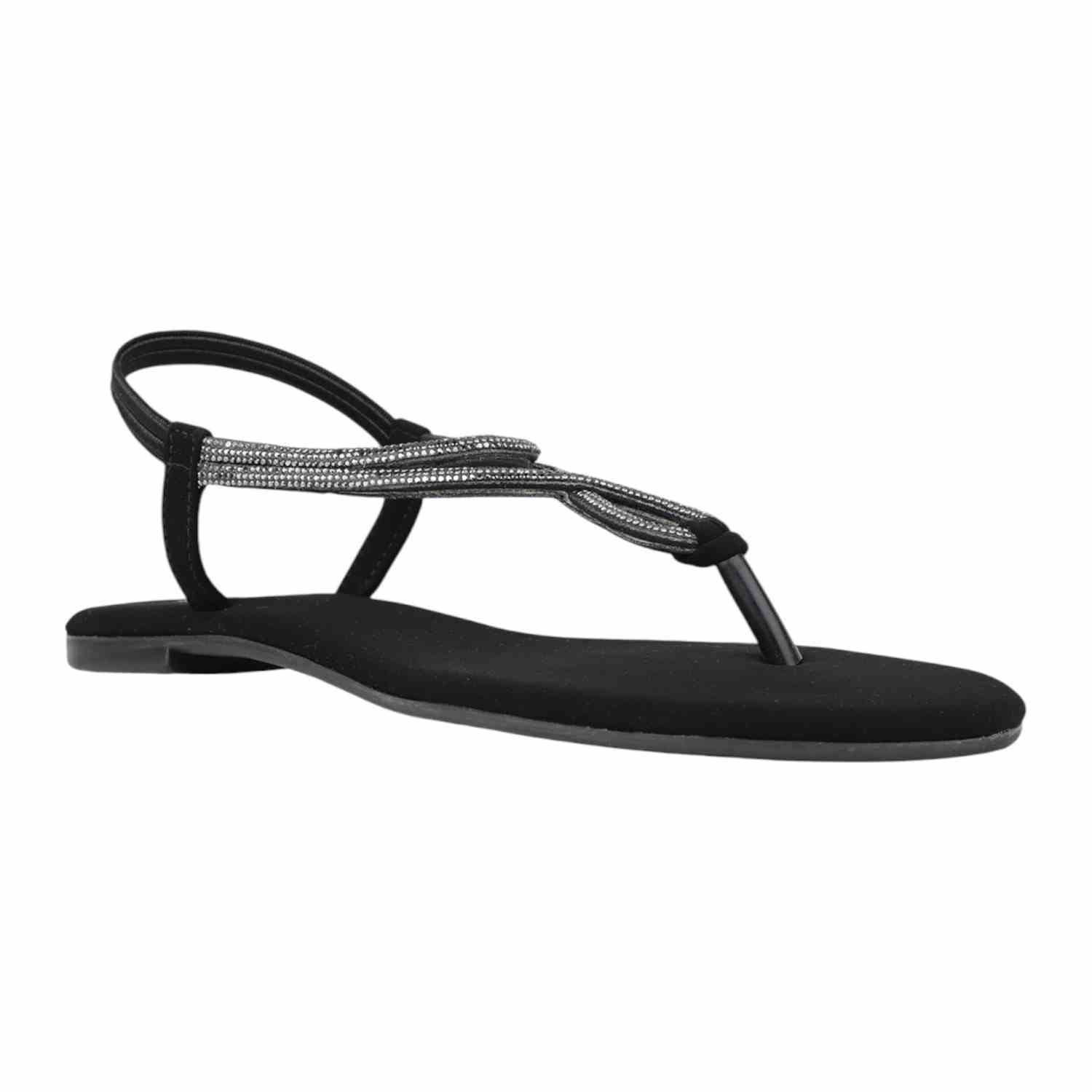 Inc.5 | Women Black Flat Thong Sandals with Embellished Straps|0