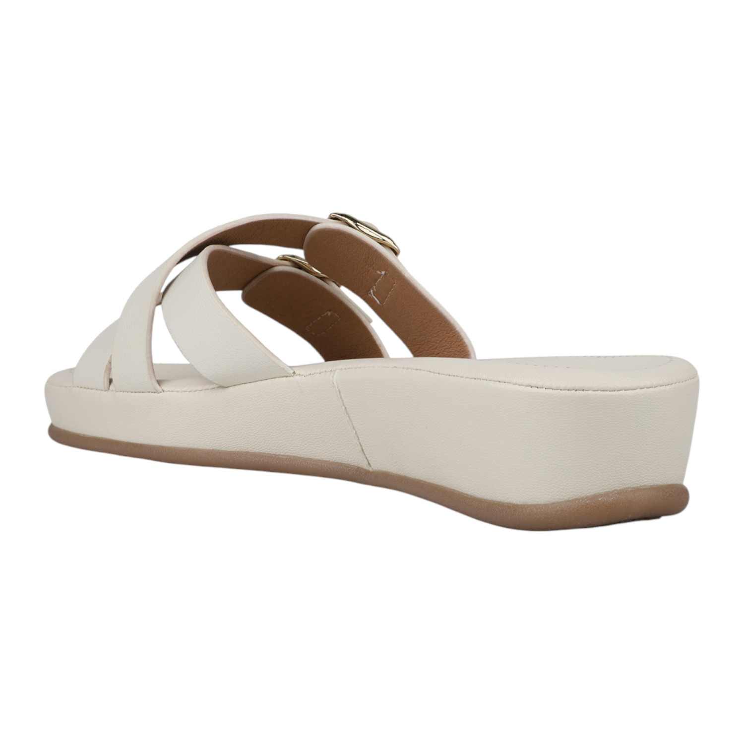 Inc.5 | Women Cream Dual Buckle Strap Platform Wedge Sandals