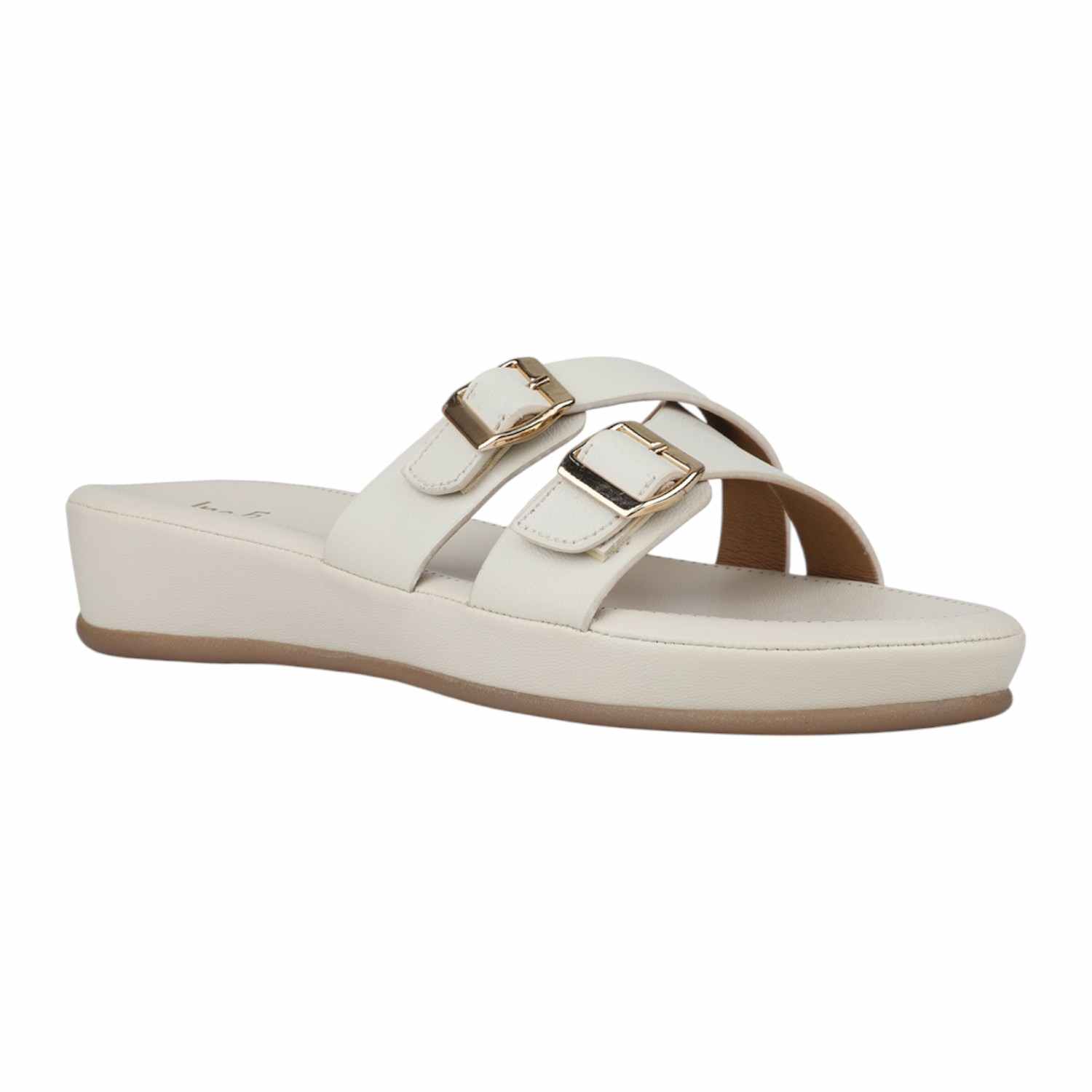 Women Cream Dual Buckle Strap Platform Wedge Sandals