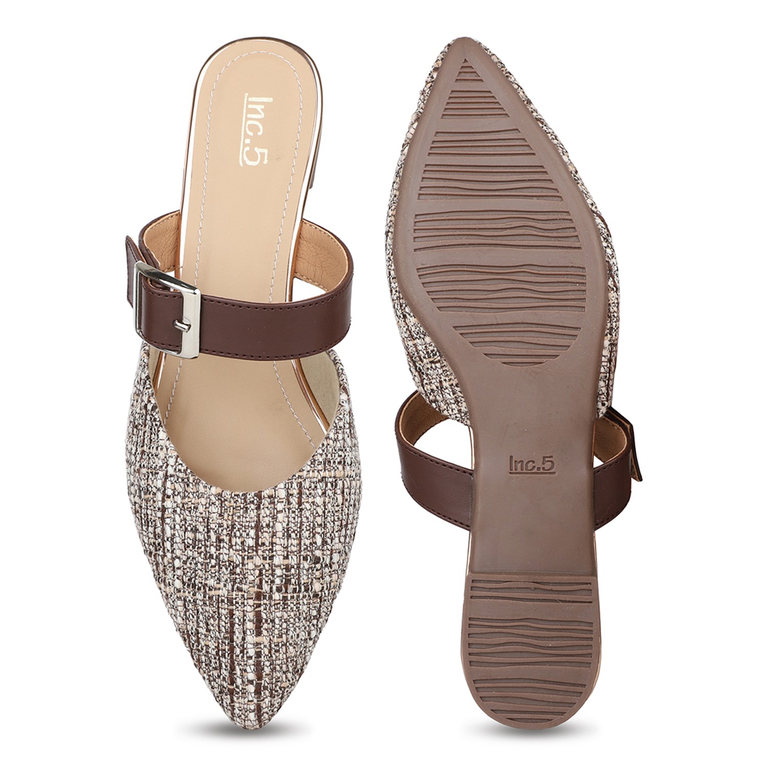 Inc.5 Womens Brown Casual Solid Slip-On Flat Mules