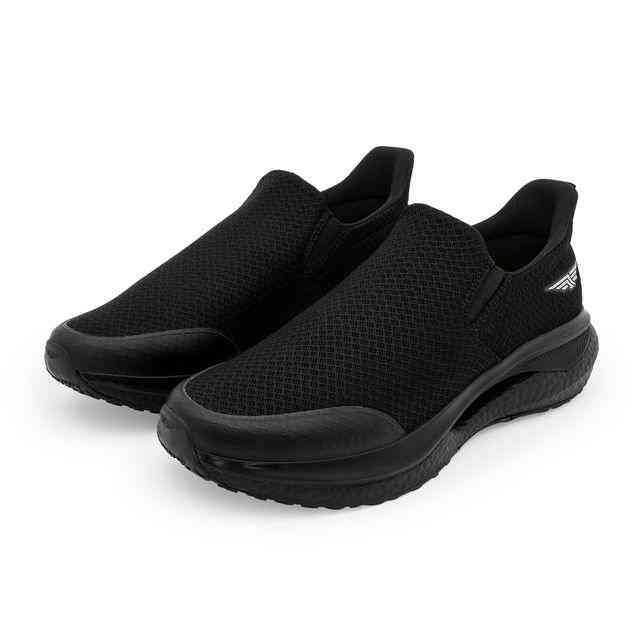 Men Black Slip-On Walking Shoes with Cushioned Sole