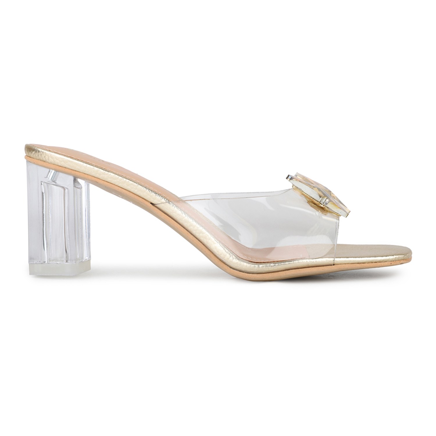 Inc.5 Women Gold Party Wear Transparent Block Heels