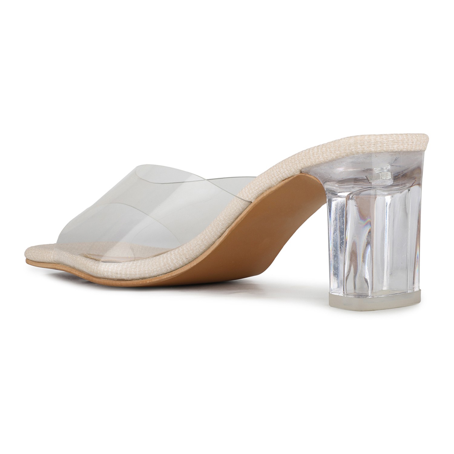 Inc.5 Women Cream Party Wear Transparent Round Toe Block Heels