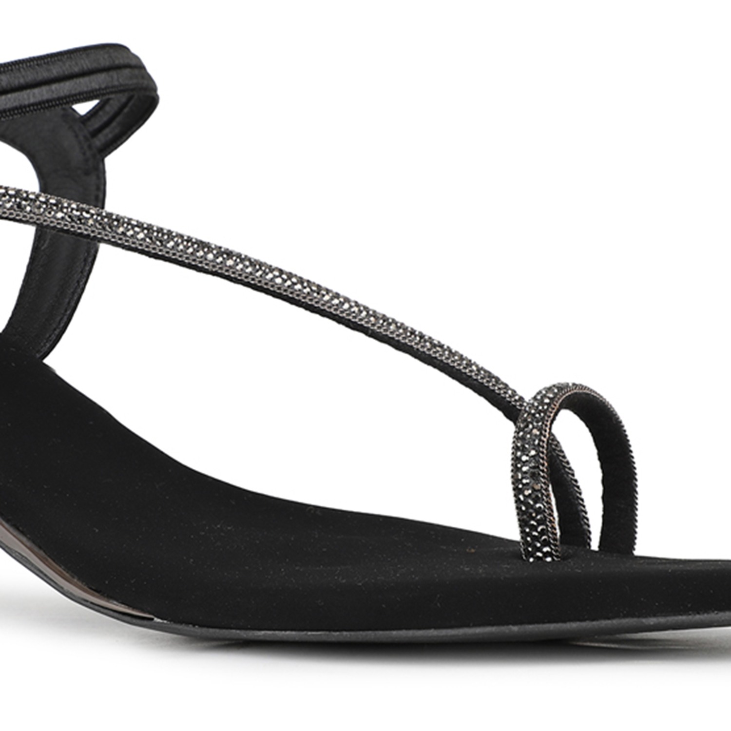 Inc.5 Women Black Party Wear Embellished One Toe Block Heel Sandals