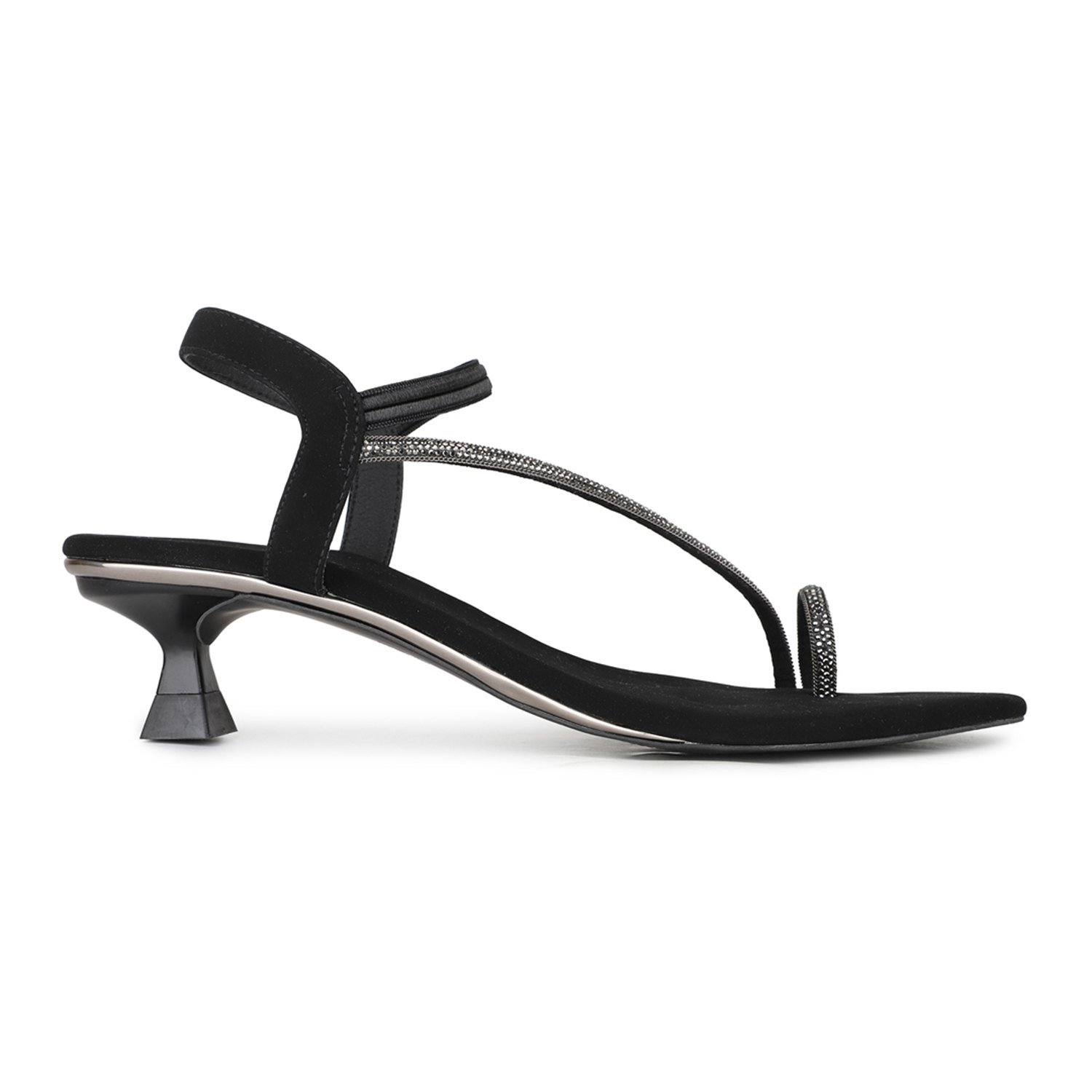 Inc.5 Women Black Party Wear Embellished One Toe Block Heel Sandals