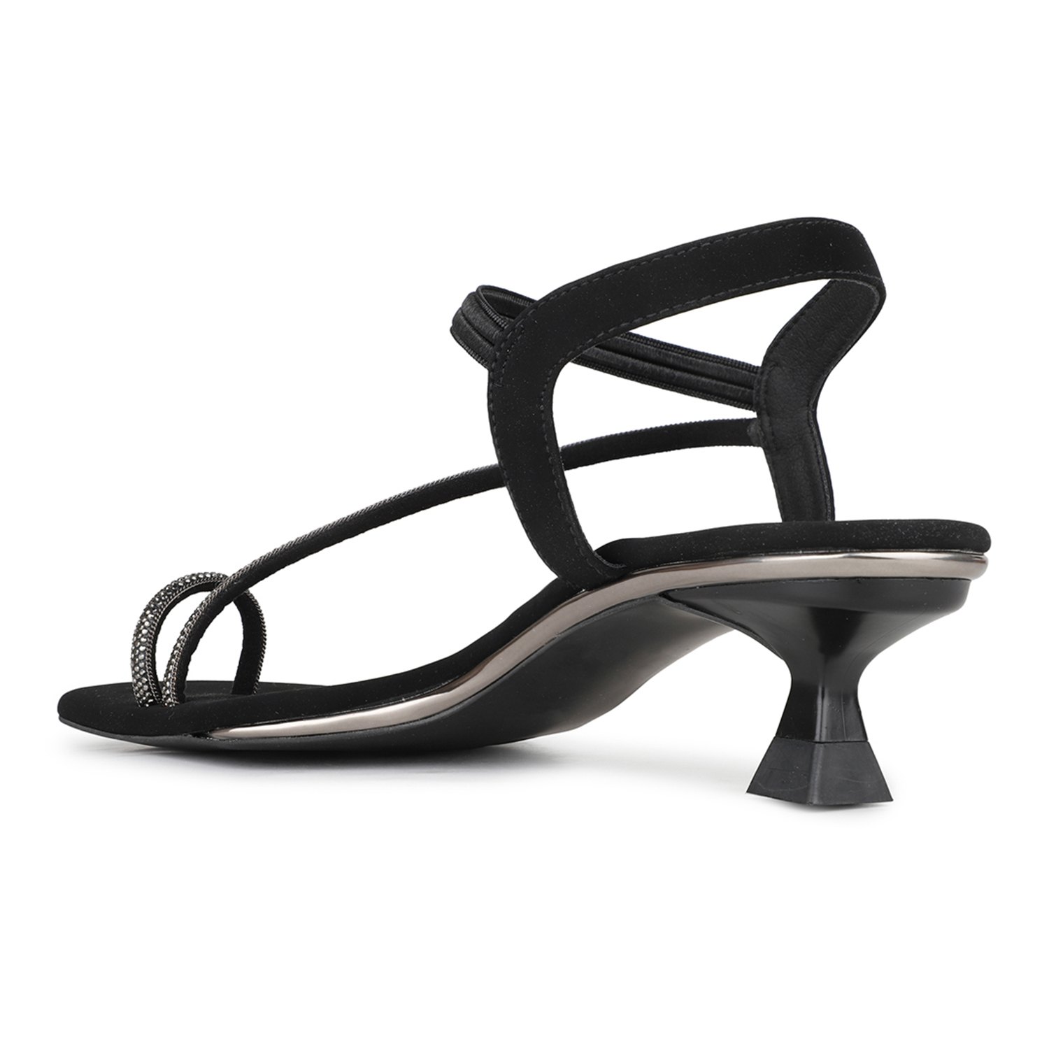 Inc.5 Women Black Party Wear Embellished One Toe Block Heel Sandals