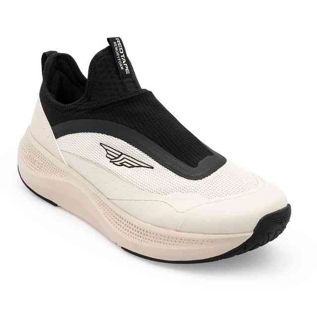Men White & Black Slip-On Sports Shoes with Cushioned Sole