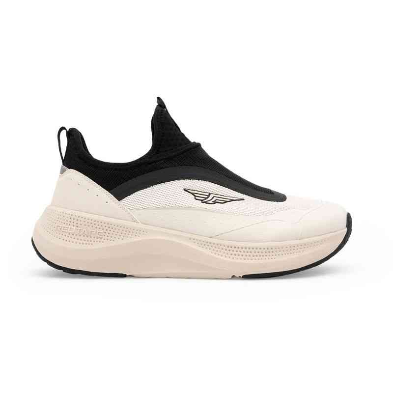 Men White & Black Slip-On Sports Shoes with Cushioned Sole