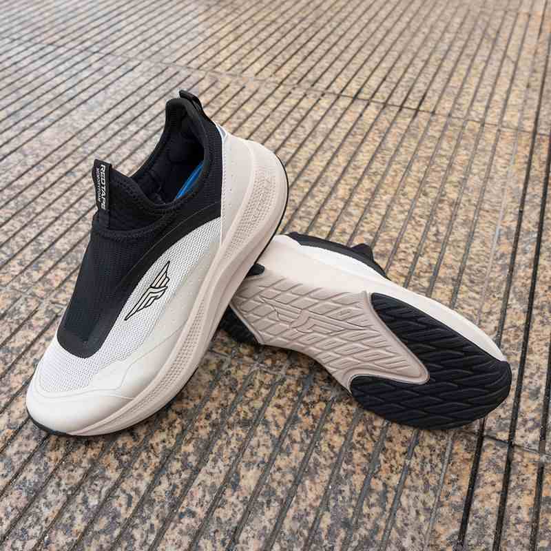 Men White & Black Slip-On Sports Shoes with Cushioned Sole