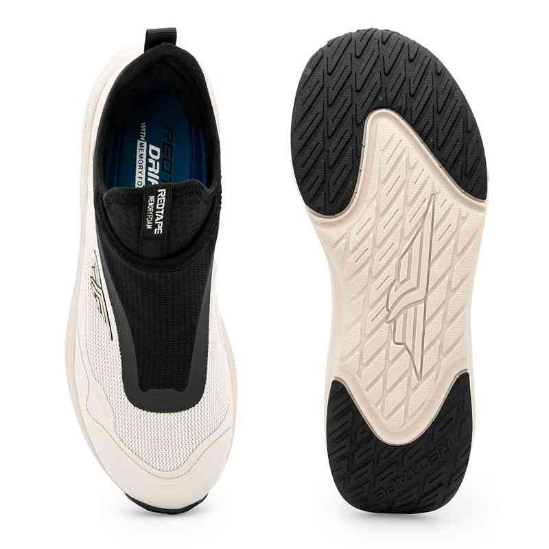 Men White & Black Slip-On Sports Shoes with Cushioned Sole