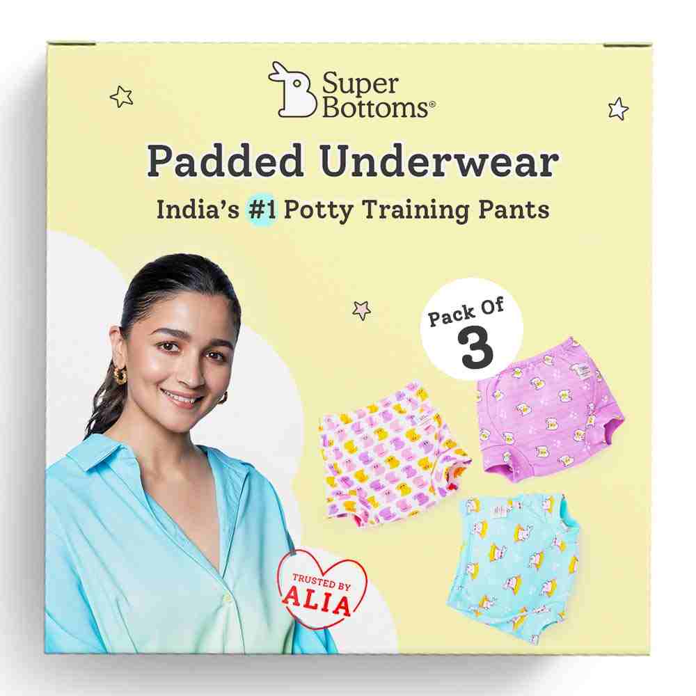 Supper Bottoms Padded Underwear for Babies and Toddlers | Potty Training Pants for Mess-Free Diaper-Free time | Prevents Pee Puddles, 3 Layers of Premium Cotton Padding (No Sponge), 3-4 Year, Pack of 3