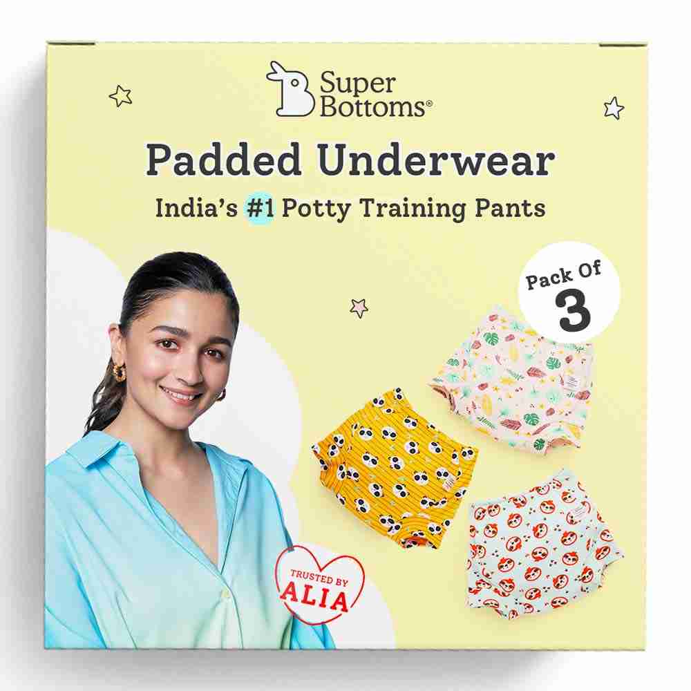 Supper Bottoms Padded Underwear™ | for Potty Training & Mess-Free Diaper-Free time | Prevents Pee Puddles | 3 Layers of Premium Cotton Padding (No Sponge) | (Jungle Jam, Size: 0, Pack of 3)