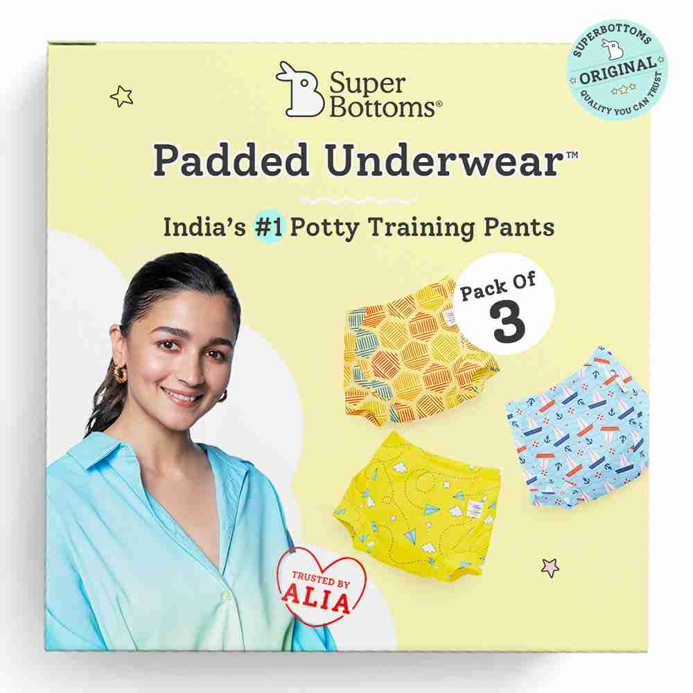 Supper Bottoms Padded Underwear™ for Babies | for Potty Training & Mess-Free Diaper-Free time | 3 Layers of Cotton Padding | Absorb 1 Pee | Pull-up Style Potty Trainers