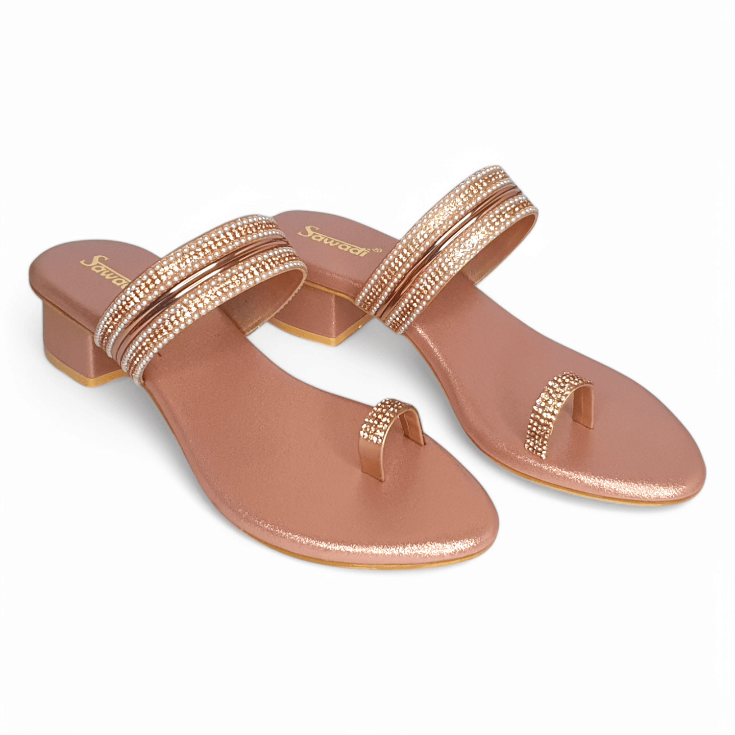 Elegant Rose Gold Toe Ring Block Heel Sandals