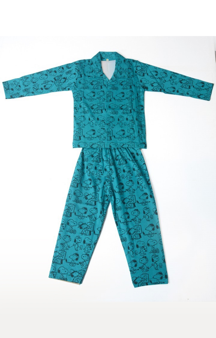 AAAKAR | Stylish Boy's Green Graphic Printed Shirt And Pyjama Set 0