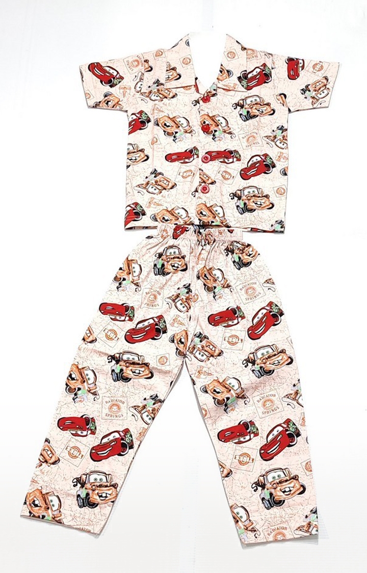 AAAKAR | Stylish Boy's Beige Graphic Printed Shirt And Pyjama Set 0